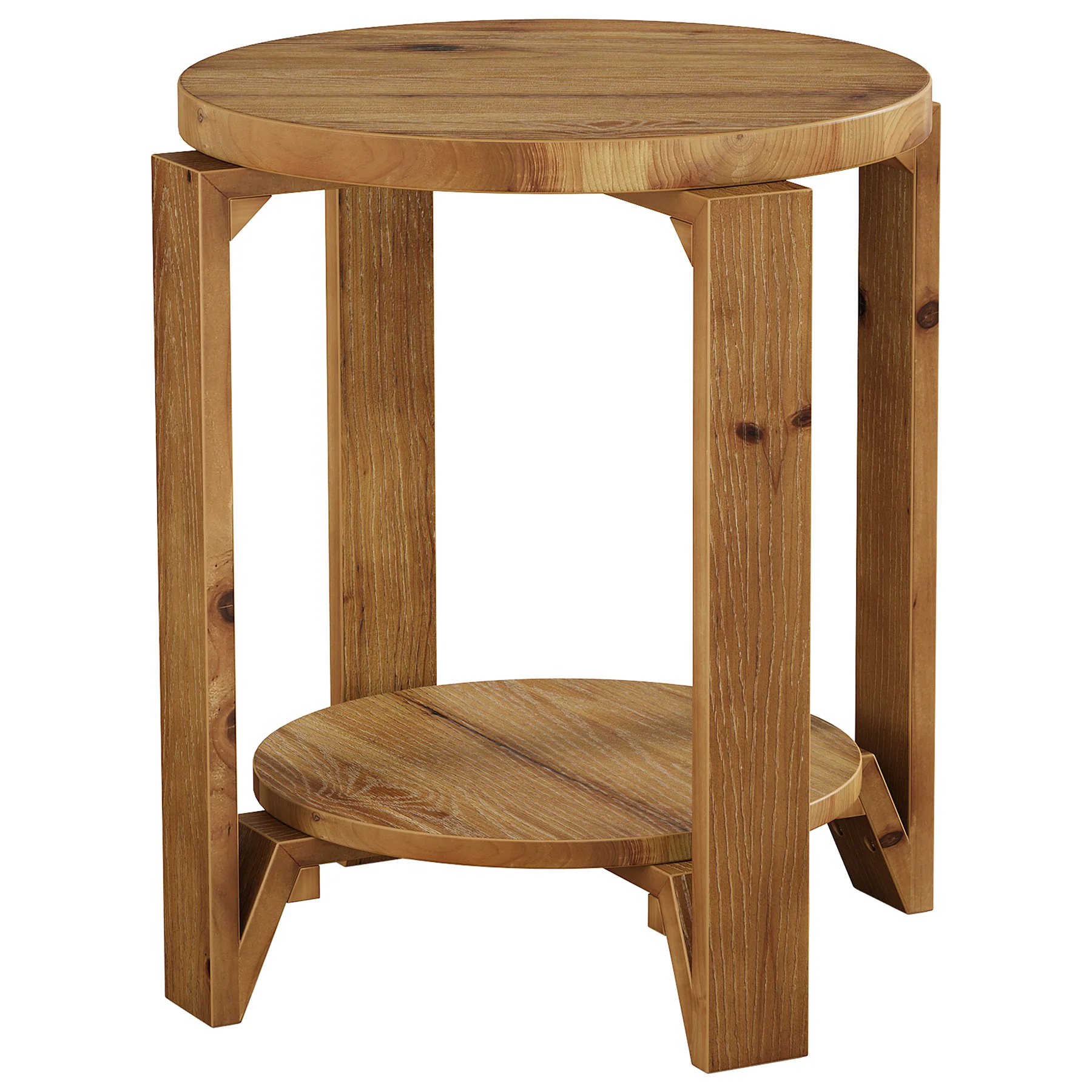 Solid Wood End Table, 2-Tier Round Sofa Side Table Nightstand with Storage - Image 10