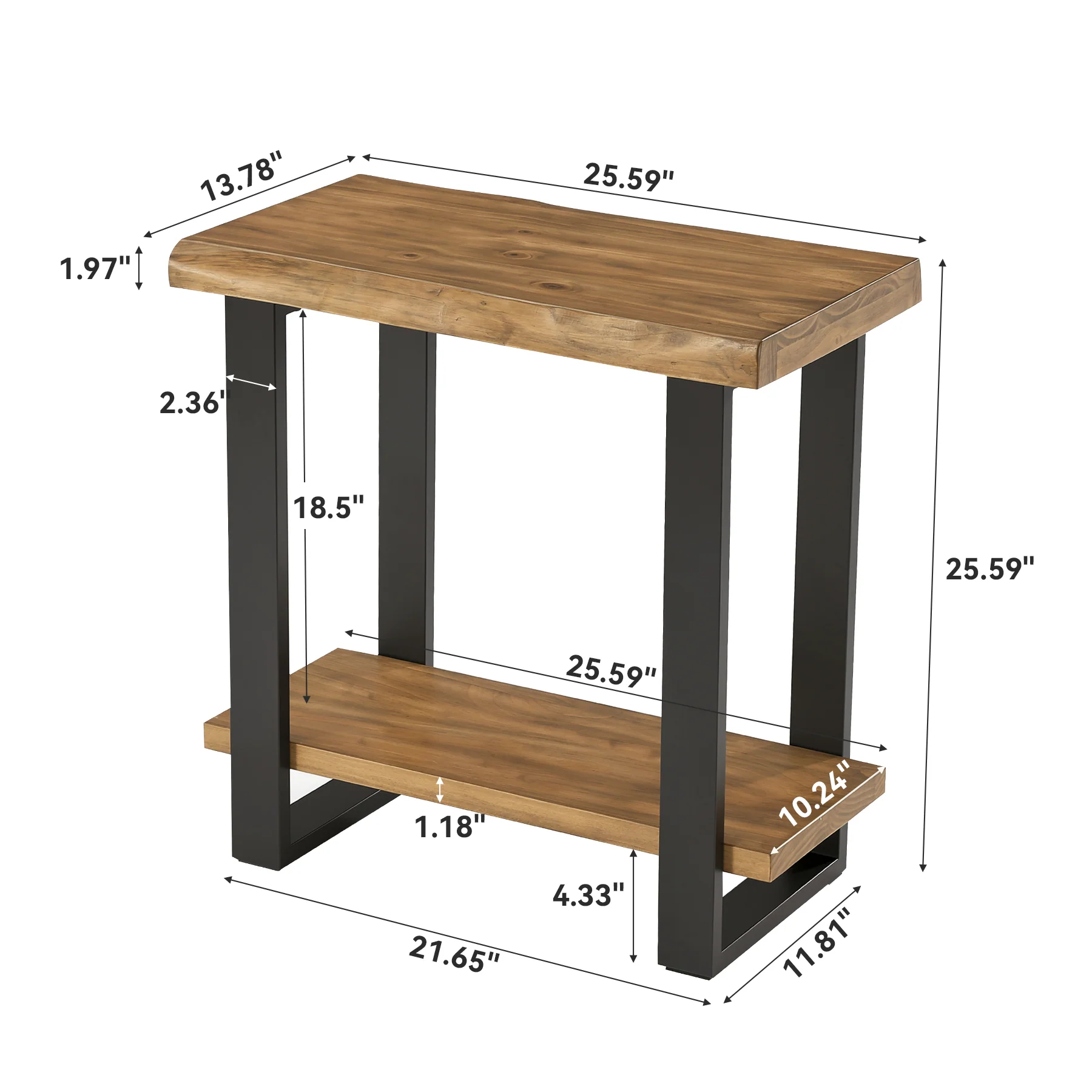 Solid Wood End Table, 2-Tier Side Table Nightstand with Iron Frame - Image 2