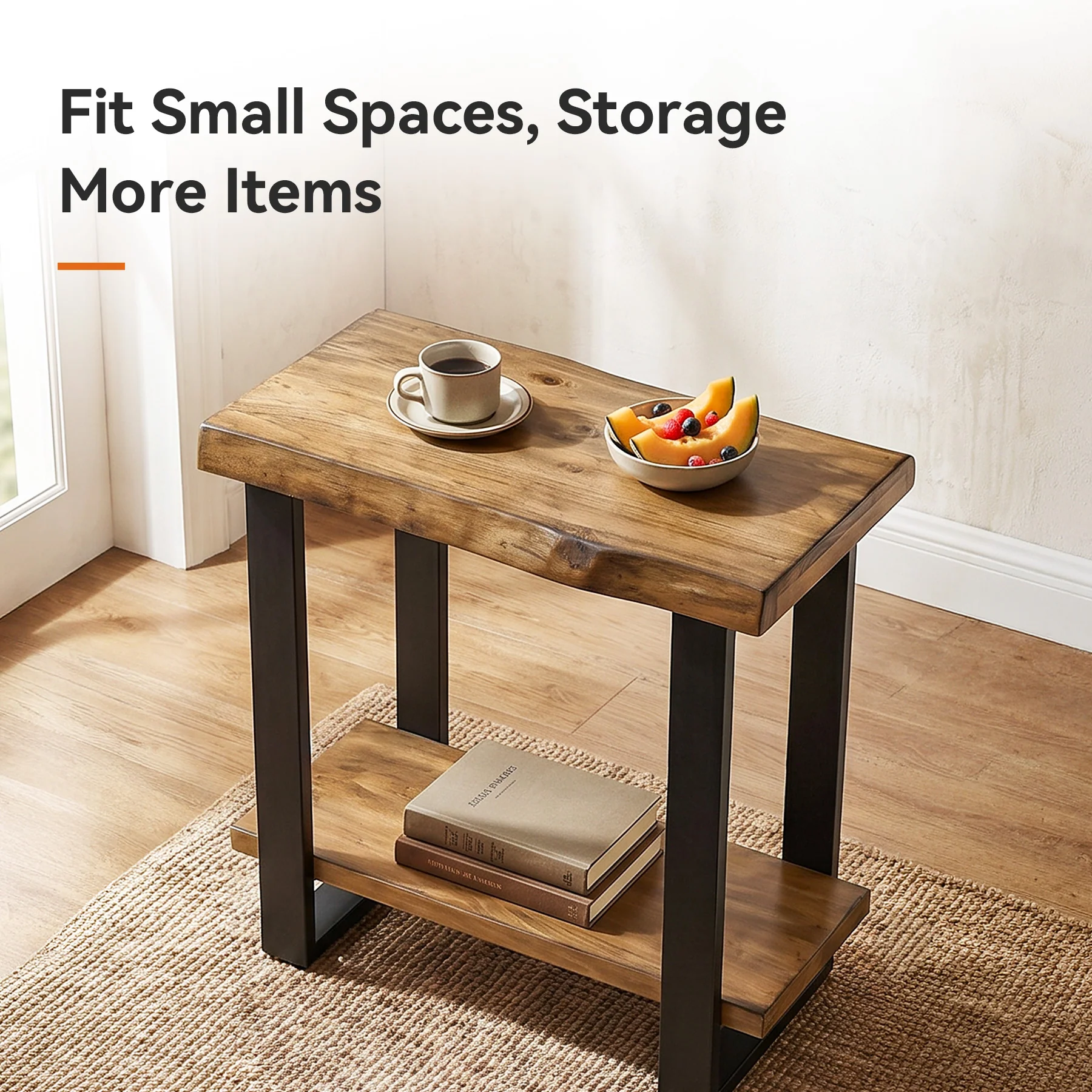 Solid Wood End Table, 2-Tier Side Table Nightstand with Iron Frame - Image 7