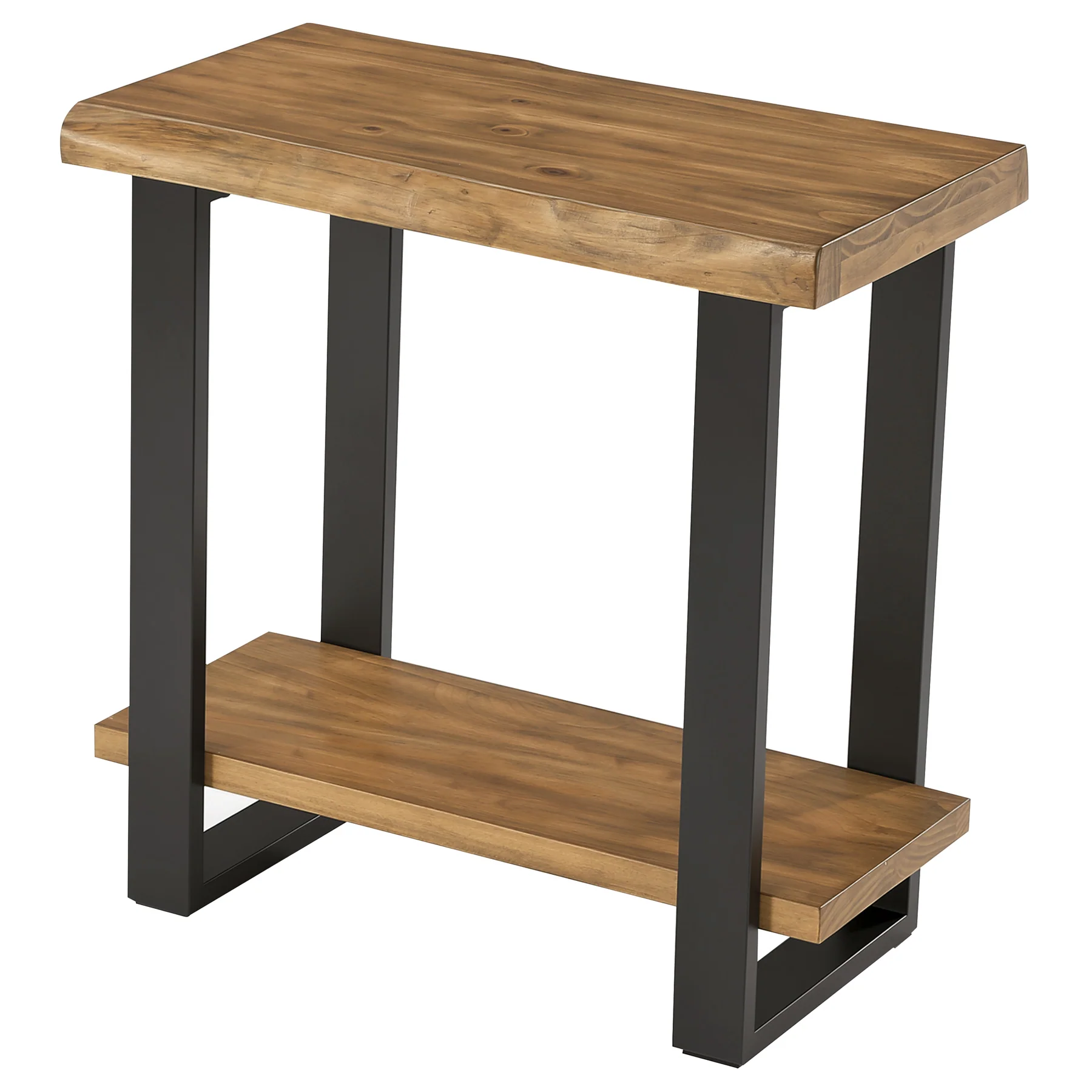 Solid Wood End Table, 2-Tier Side Table Nightstand with Iron Frame - Image 8