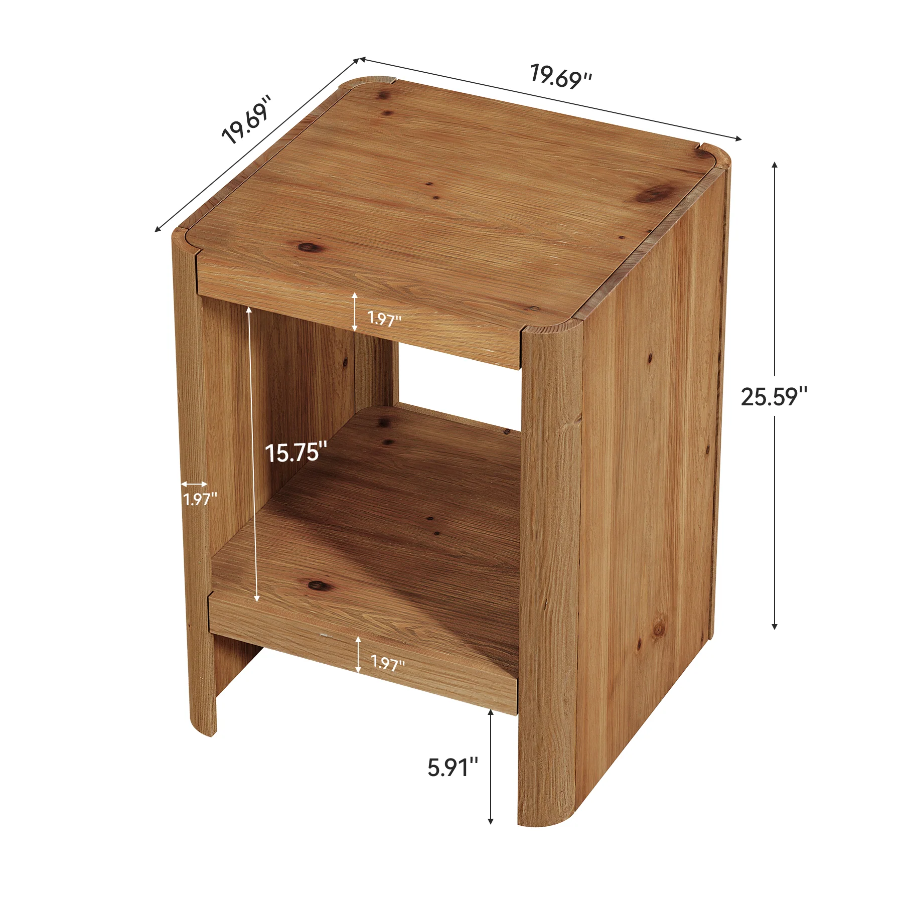 Solid Wood End Table, 2-Tier Side Table with Rounded Edges for Living Room - Image 2