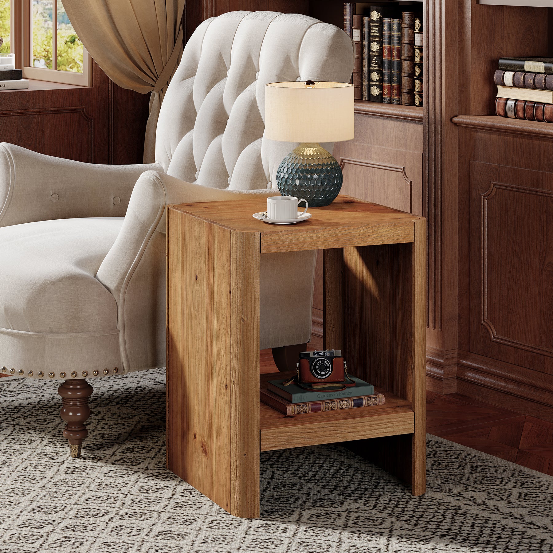Solid Wood End Table, 2-Tier Side Table with Rounded Edges for Living Room - Image 5