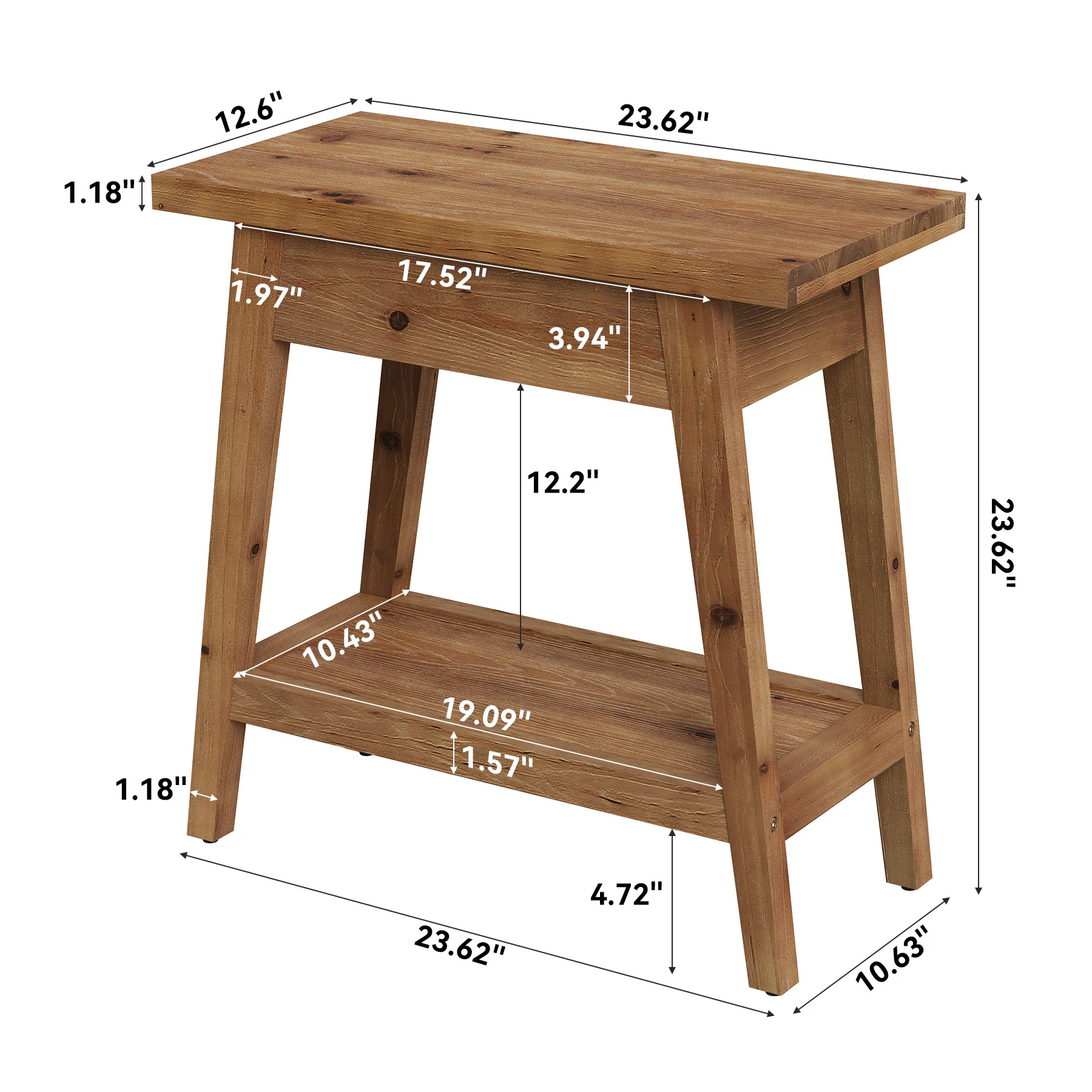 2-Tier Solid Wood End Table, Farmhouse Side Table with Storage for Living Room - Image 2
