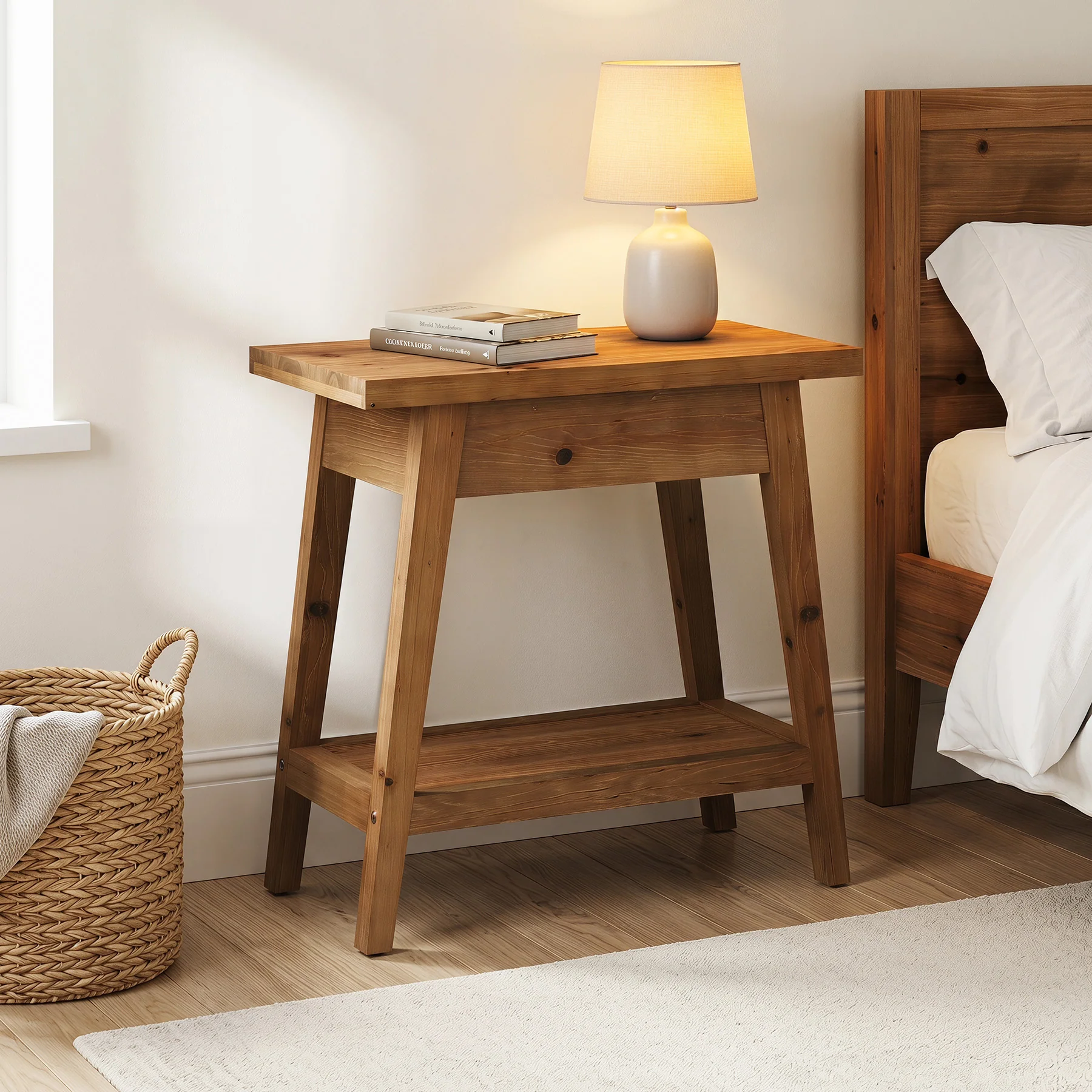 2-Tier Solid Wood End Table, Farmhouse Side Table with Storage for Living Room - Image 5