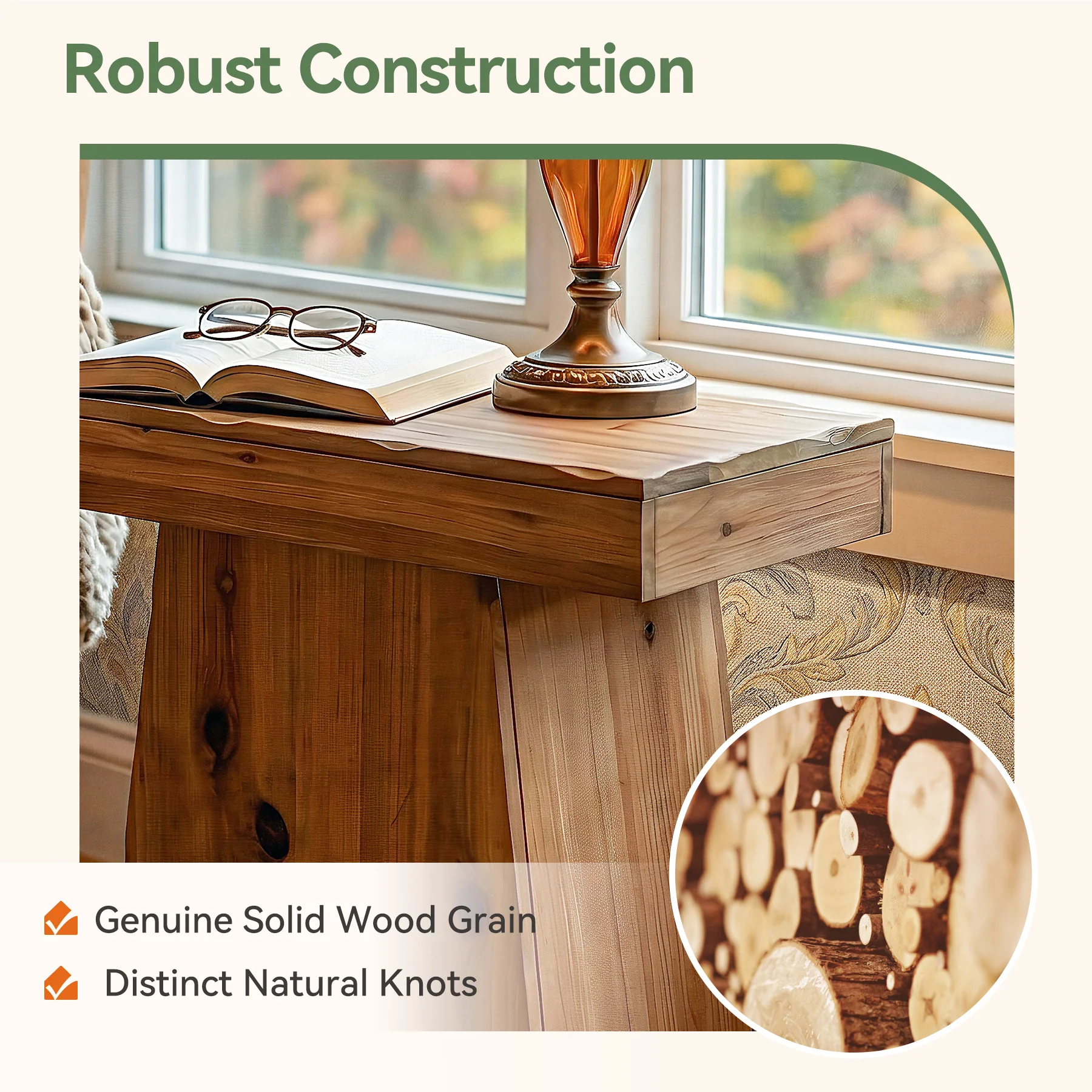 23.6-Inch Solid Wood End Table with Trapezoid Base, Small Walnut Side Taable for Living Room - Image 8