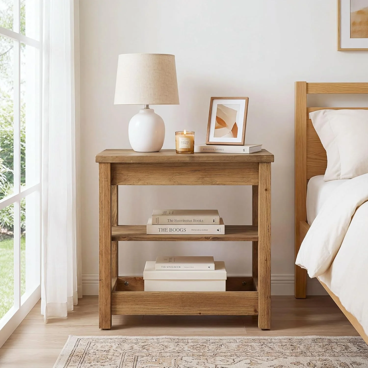Tribesigns 23.62" Solid Wood End Table, 3-Tier Narrow Side Table for Living Room and Bedroom - Image 4