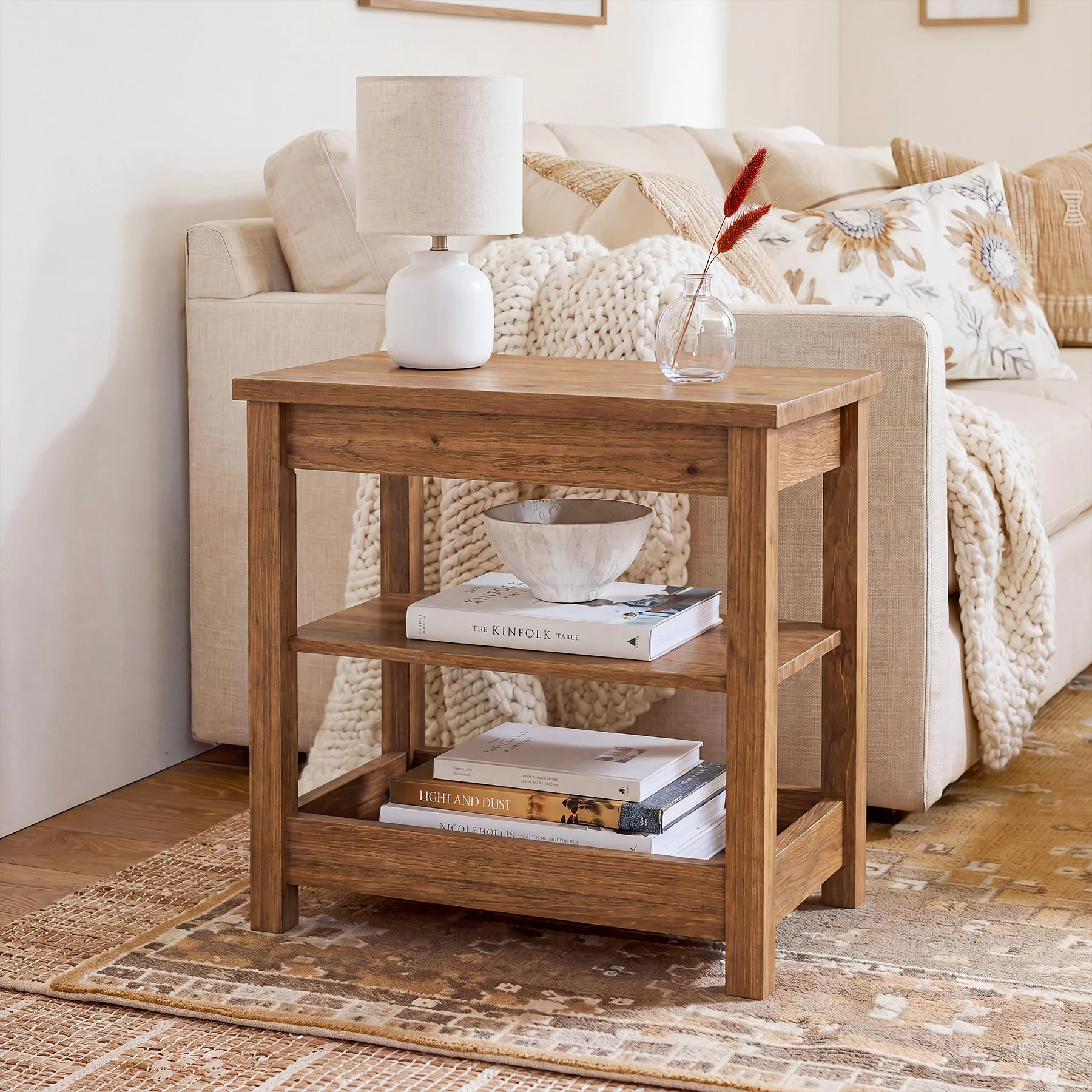 Tribesigns 23.62" Solid Wood End Table, 3-Tier Narrow Side Table for Living Room and Bedroom - Image 9