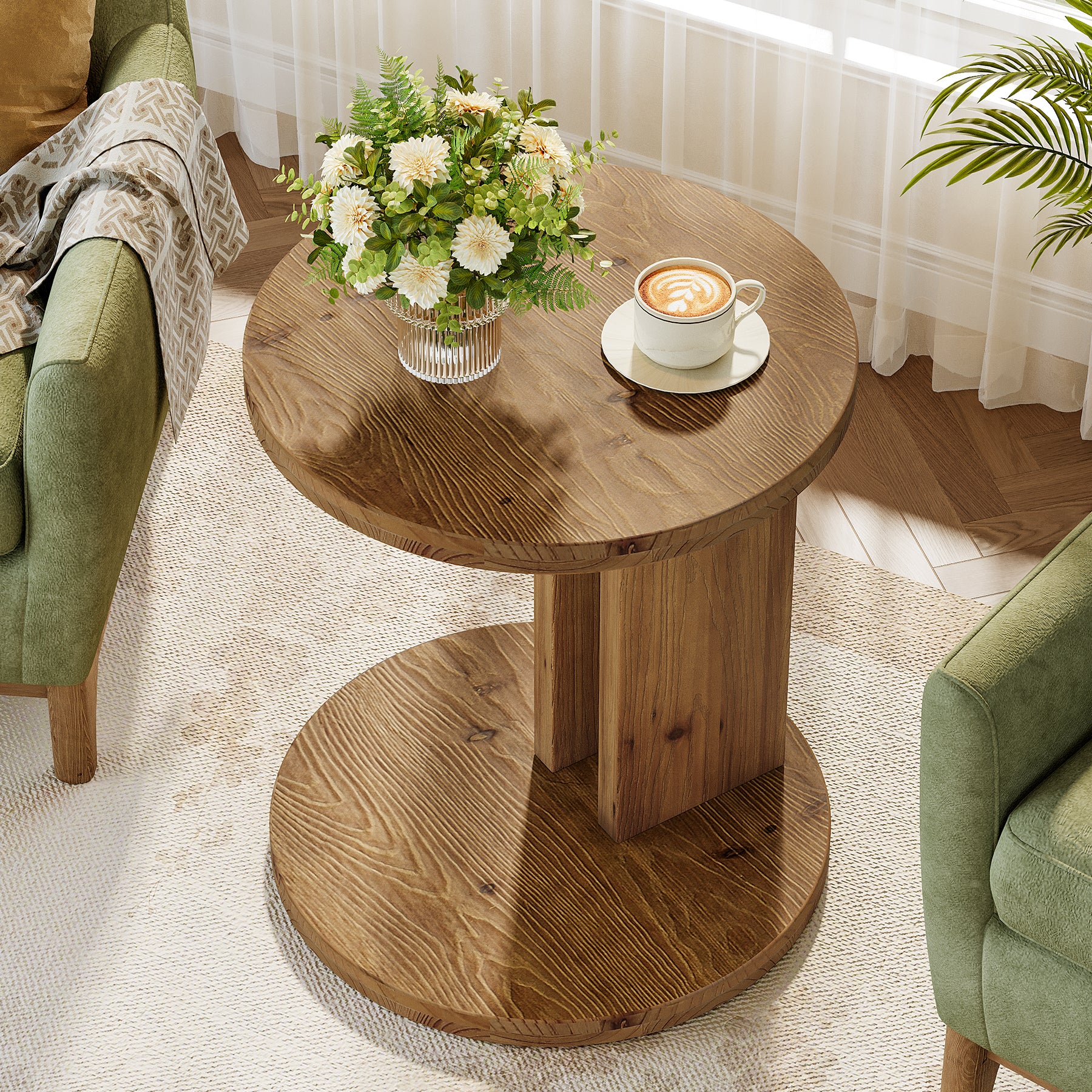 Solid Wood End Table, C-Shaped Round Side Table for for Living Room - Image 4