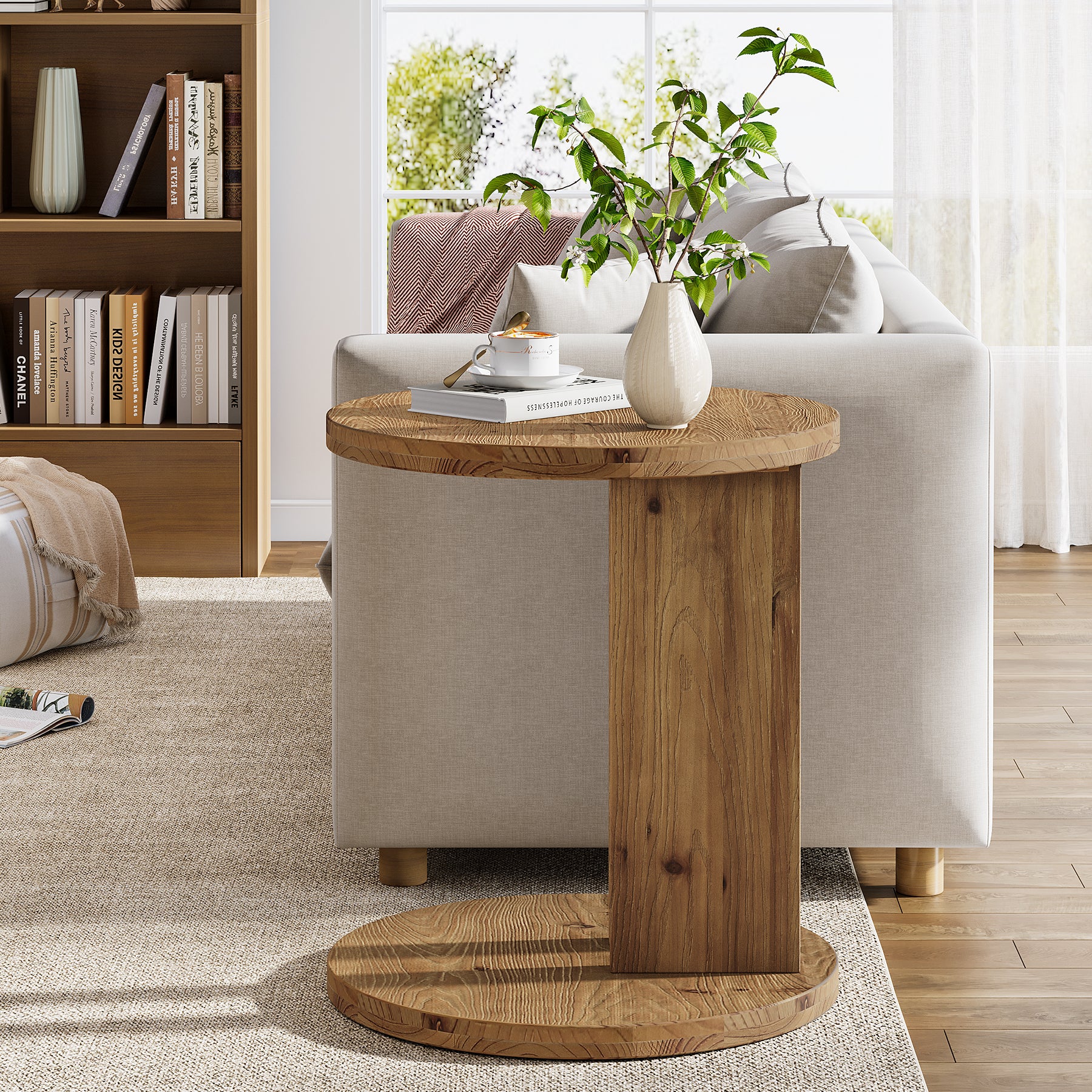 Solid Wood End Table, C-Shaped Round Side Table for for Living Room - Image 5