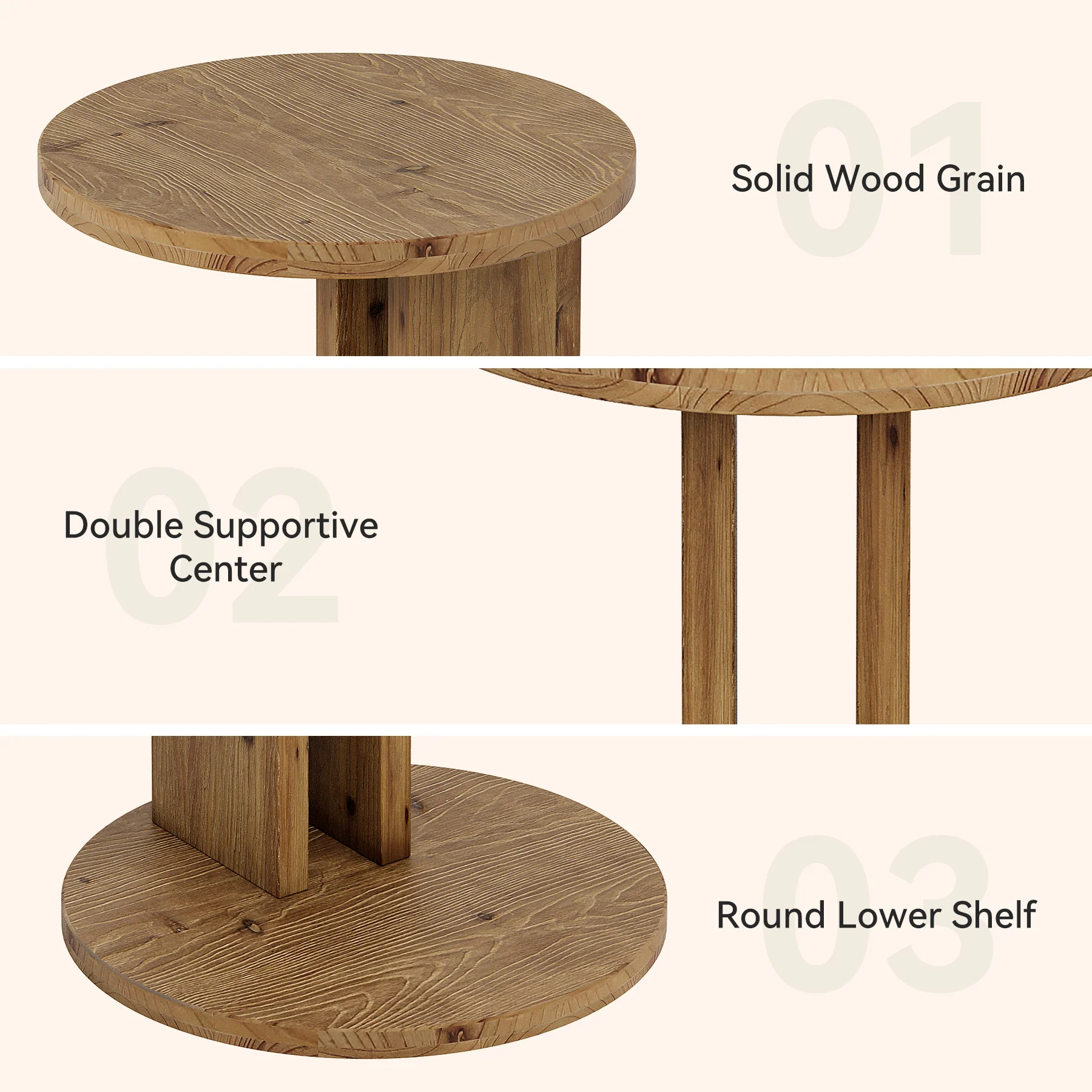 Solid Wood End Table, C-Shaped Round Side Table for for Living Room - Image 7