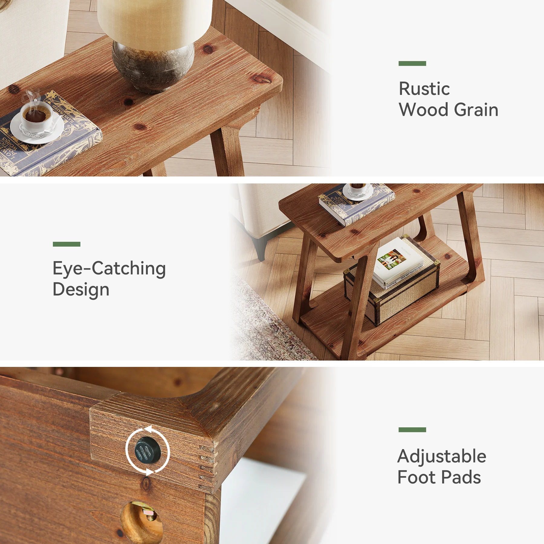 Solid Wood End Table, Narrow Side Table Nightstand with 2-Tier Storage - Image 7