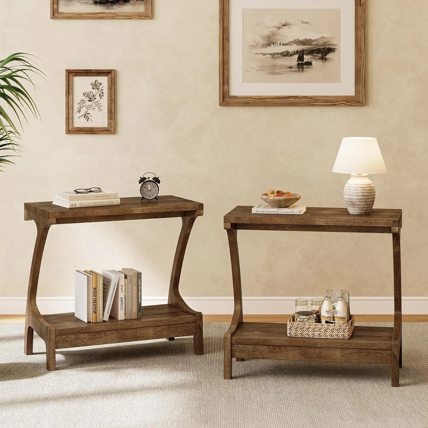 Solid Wood End Table, Narrow Side Table with 2-Tier Storage Shelf - Image 6