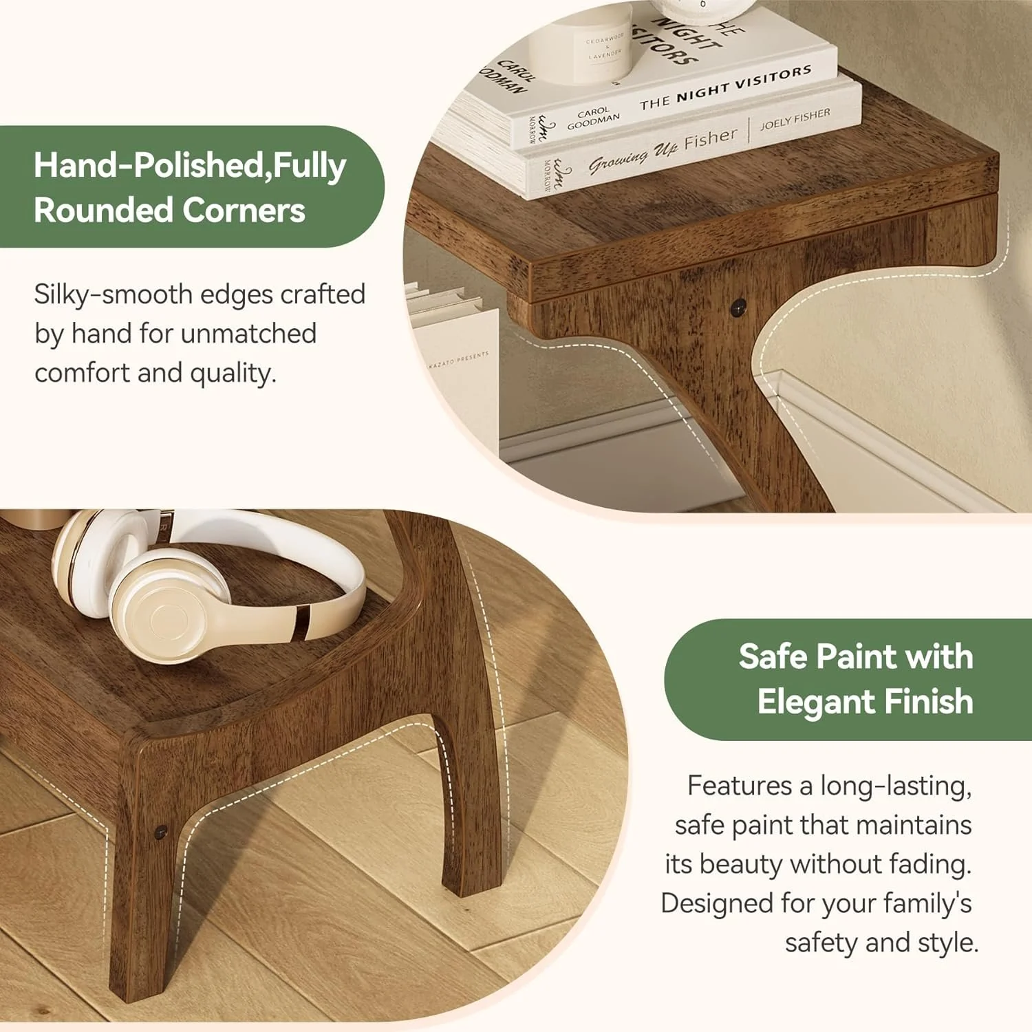 Solid Wood End Table, Narrow Side Table with 2-Tier Storage Shelf - Image 7