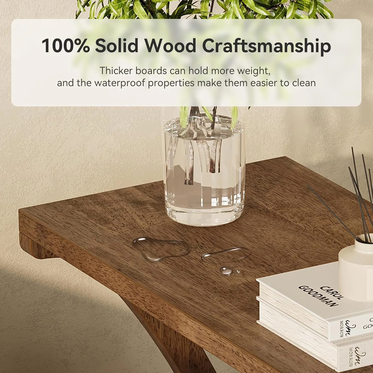 Solid Wood End Table, Narrow Side Table with 2-Tier Storage Shelf - Image 8
