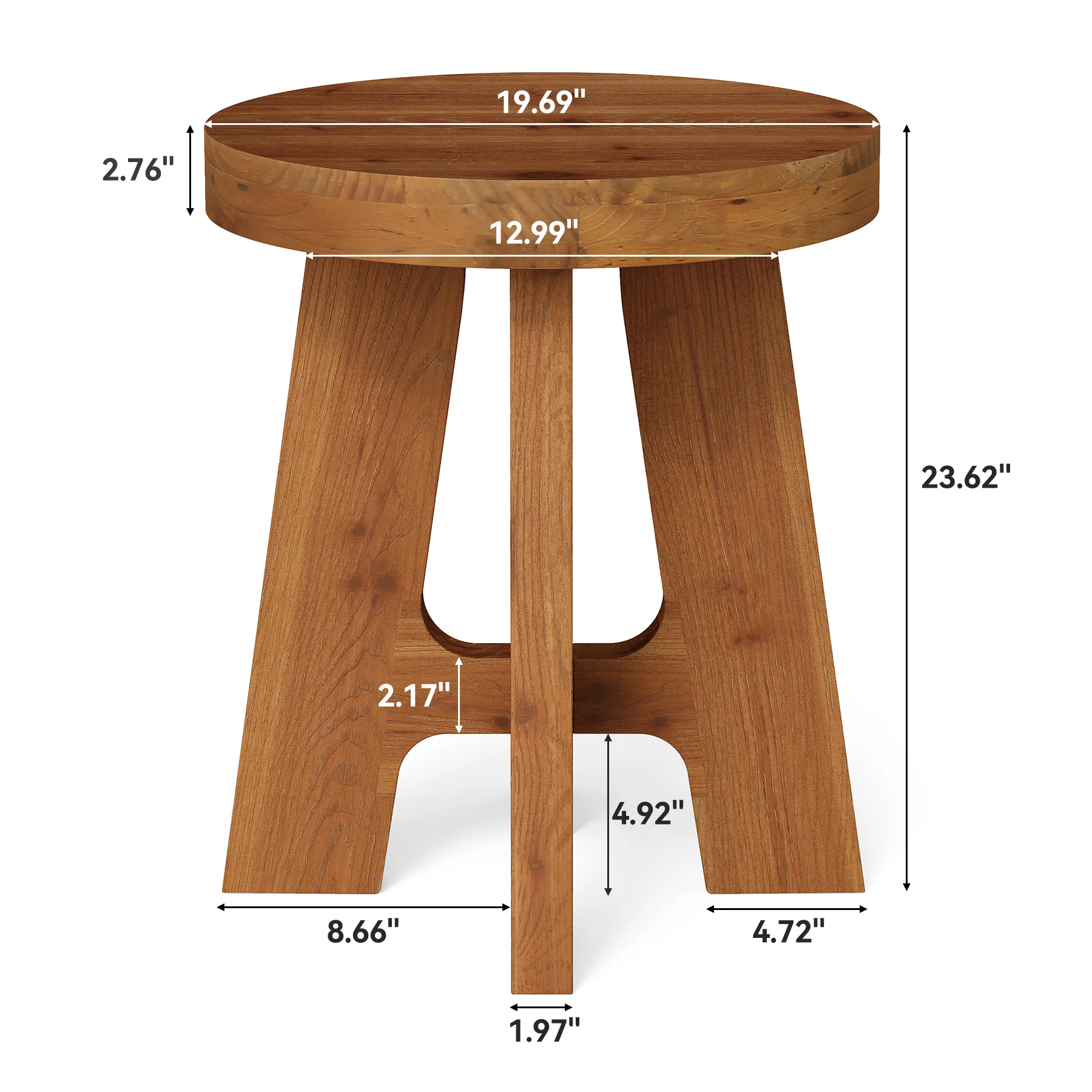Solid Wood End Table, Round Side Table with Heavy-Duty Legs for Couch - Image 2