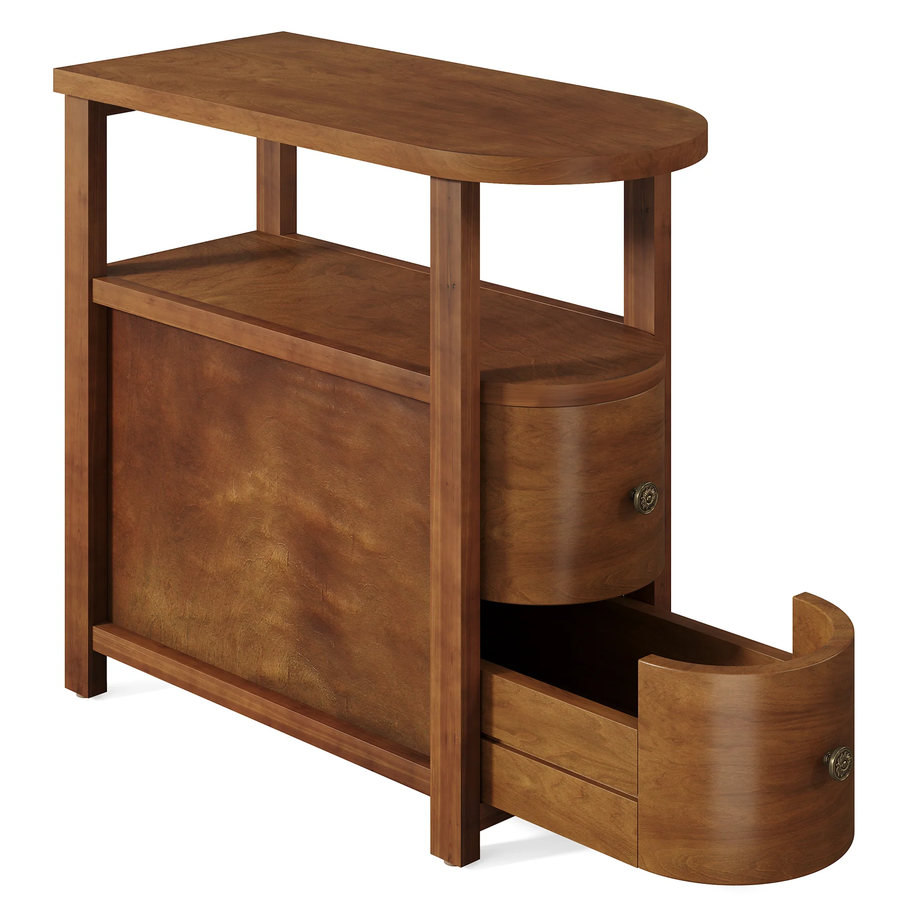 Solid Wood End Table, Slim Side Table with 2 Drawers & Open Shelf - Image 9