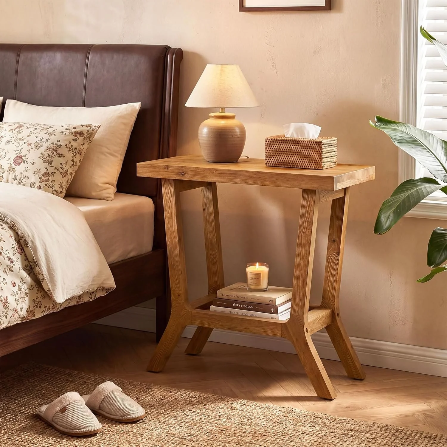 23.62" Solid Wood End Table, Small 2-tier Side Table with Storage for Living Room - Image 5