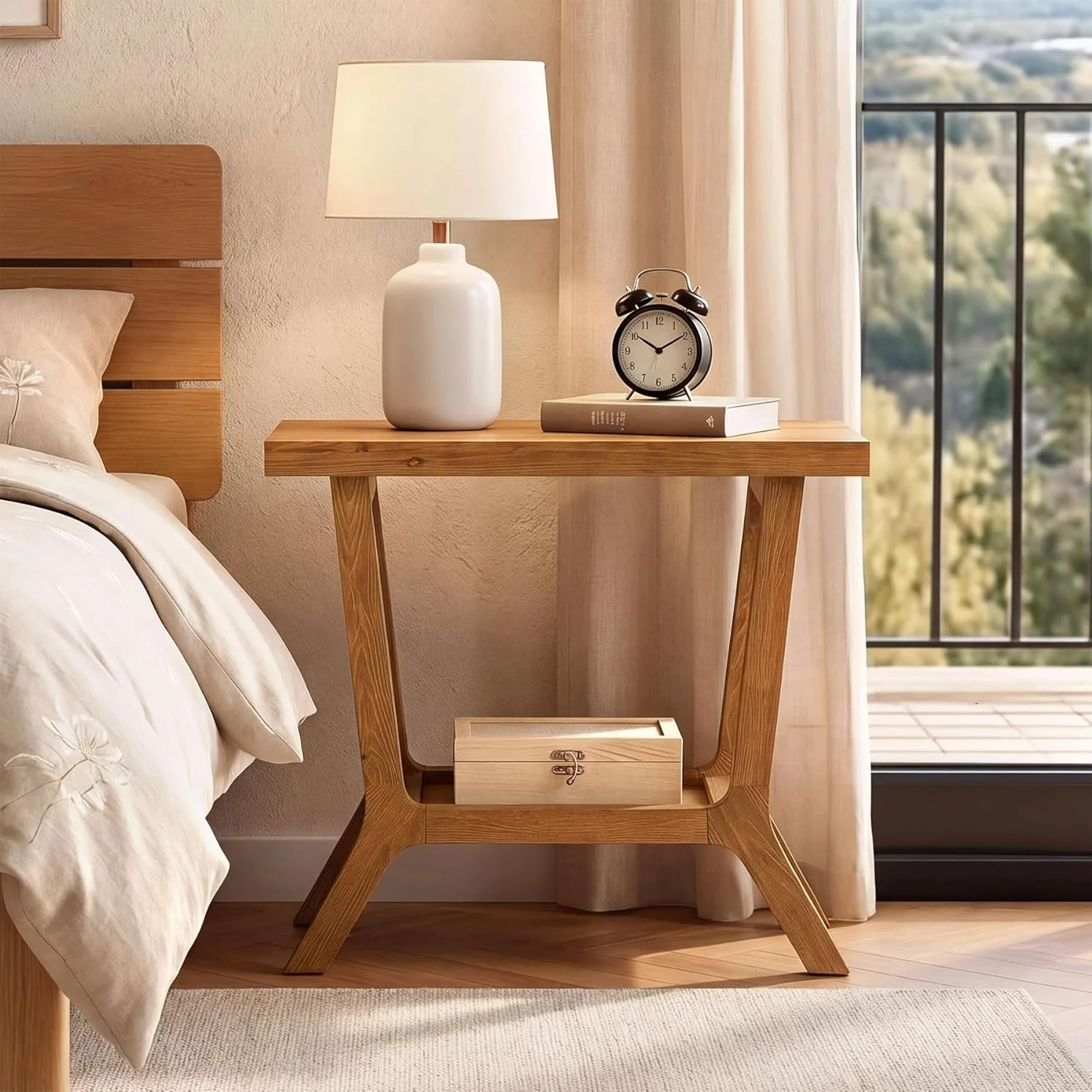 23.62" Solid Wood End Table, Small 2-tier Side Table with Storage for Living Room - Image 7