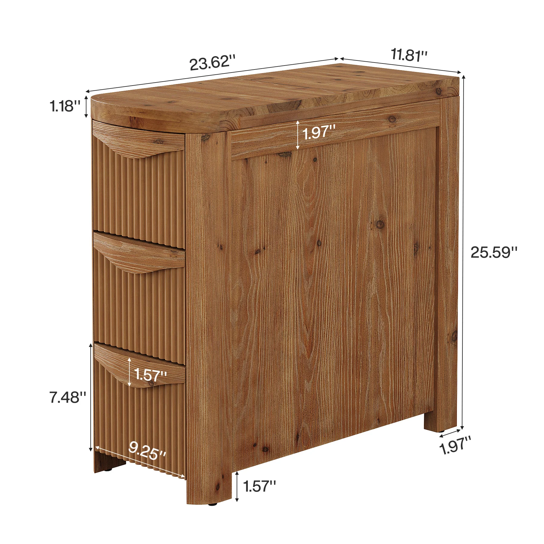 Solid Wood End Table with 3 Drawers, 24" Farmhouse Side Table for Small Spaces - Image 2