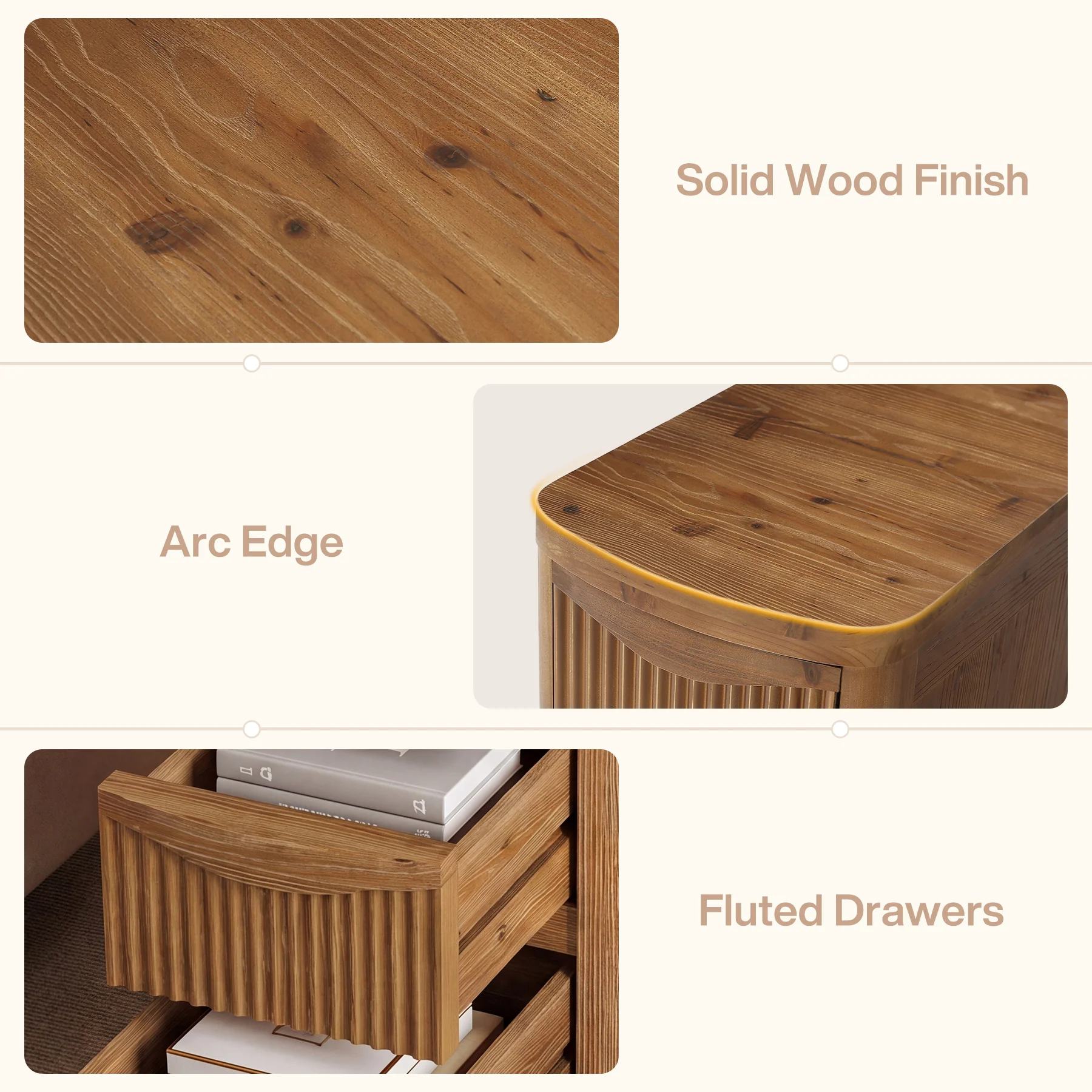 Solid Wood End Table with 3 Drawers, 24" Farmhouse Side Table for Small Spaces - Image 7
