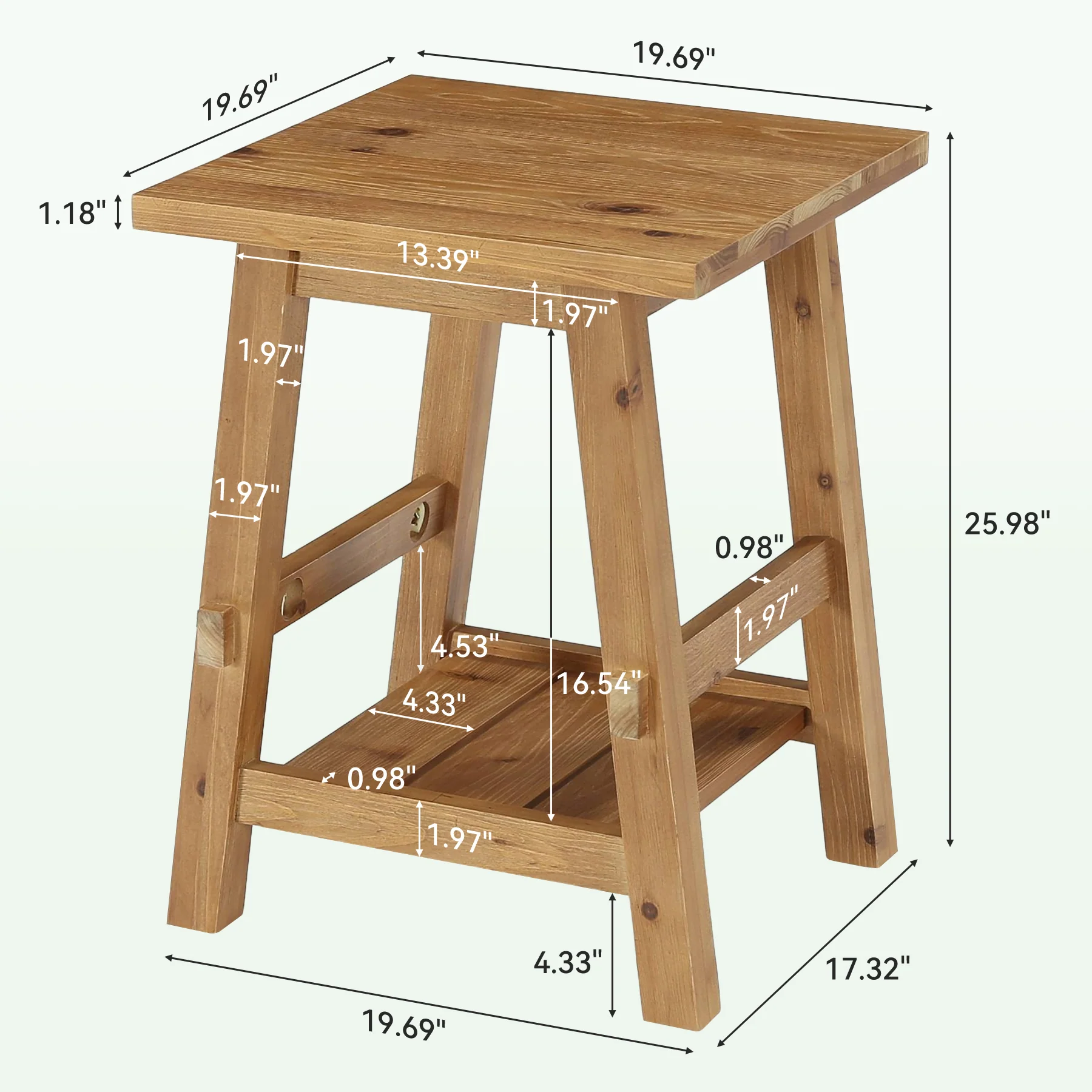 Solid Wood End Table with Storage Shelf, Farmhouse Square Side Table for Small Spaces - Image 2