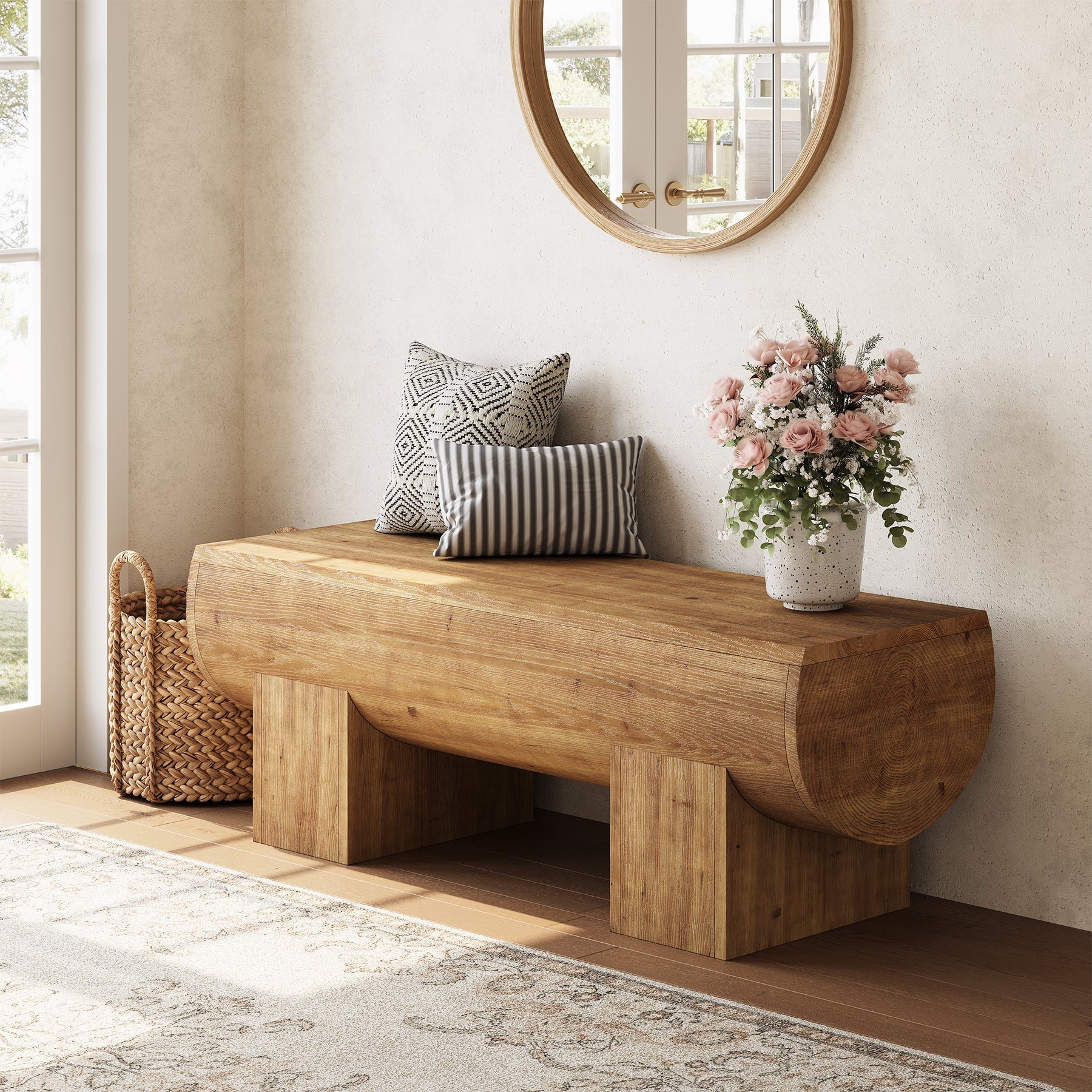 Solid Wood Entryway Bench, 47" Shoe Bench Farmhouse End of Bed Bench