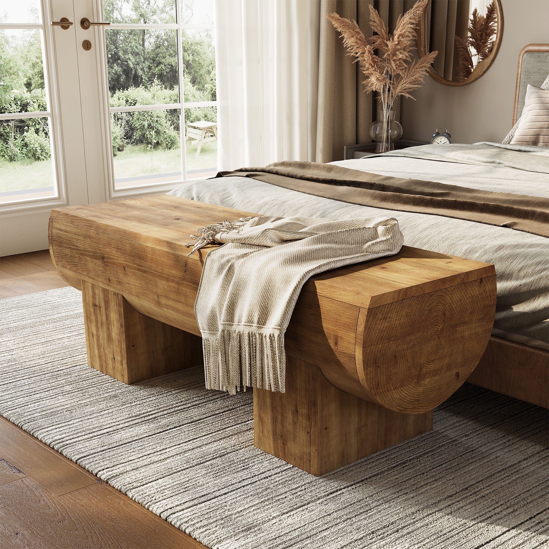 Solid Wood Entryway Bench, 47" Shoe Bench Farmhouse End of Bed Bench - Image 4