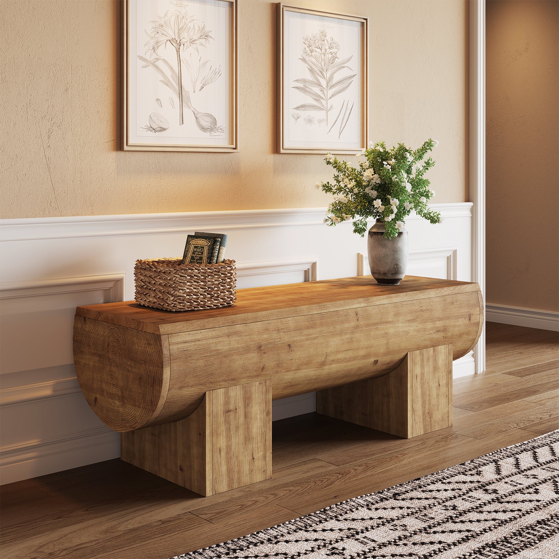 Solid Wood Entryway Bench, 47" Shoe Bench Farmhouse End of Bed Bench - Image 6