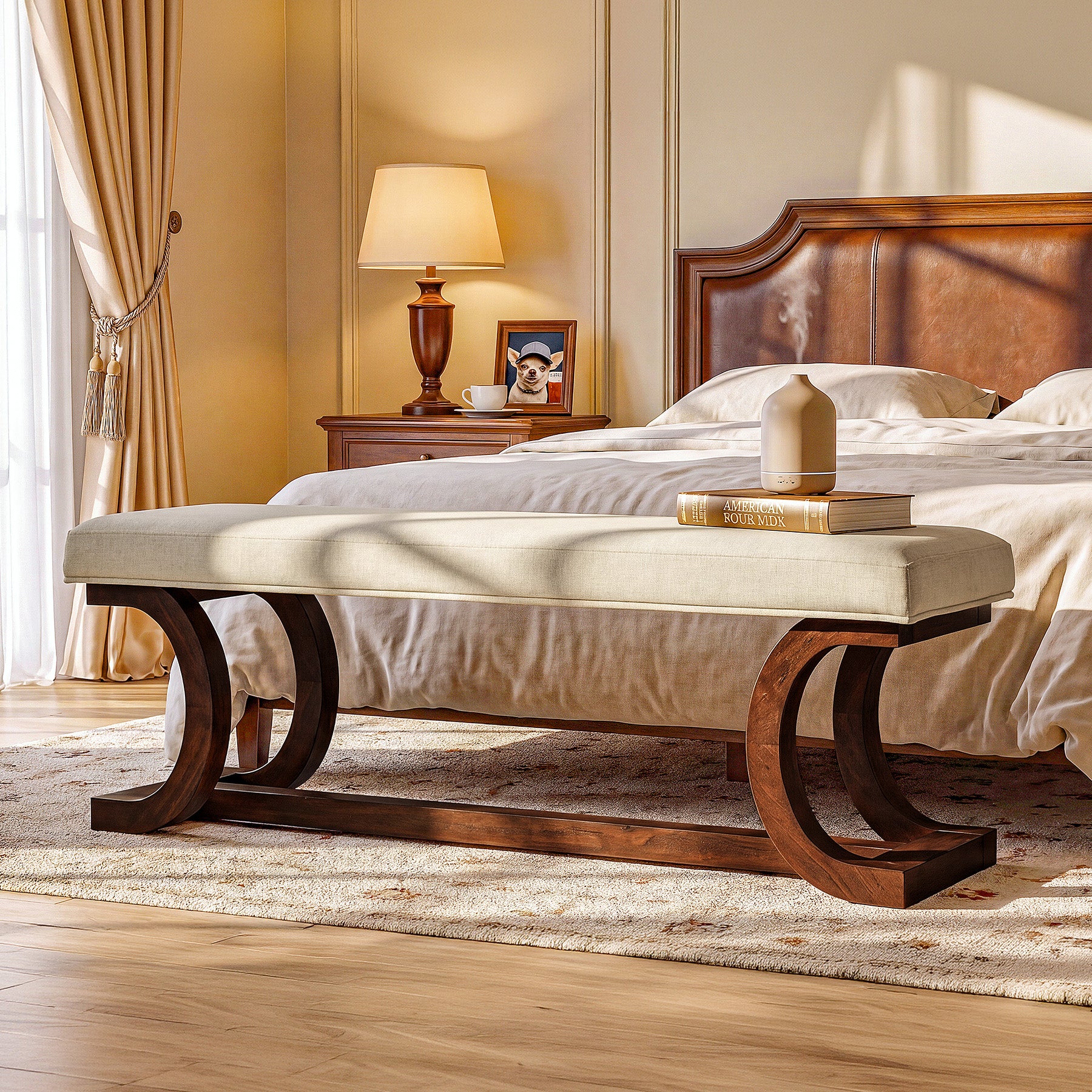 48" Upholstered Bench, Solid Wood Entryway Bench End of Bed Bench with Soft Cushion - Image 3