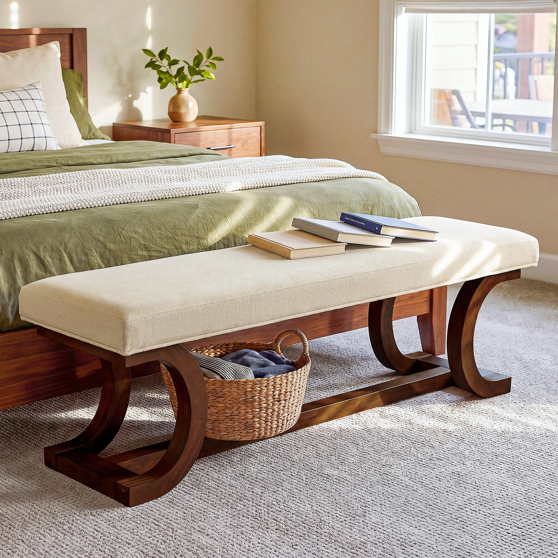 48" Upholstered Bench, Solid Wood Entryway Bench End of Bed Bench with Soft Cushion - Image 4