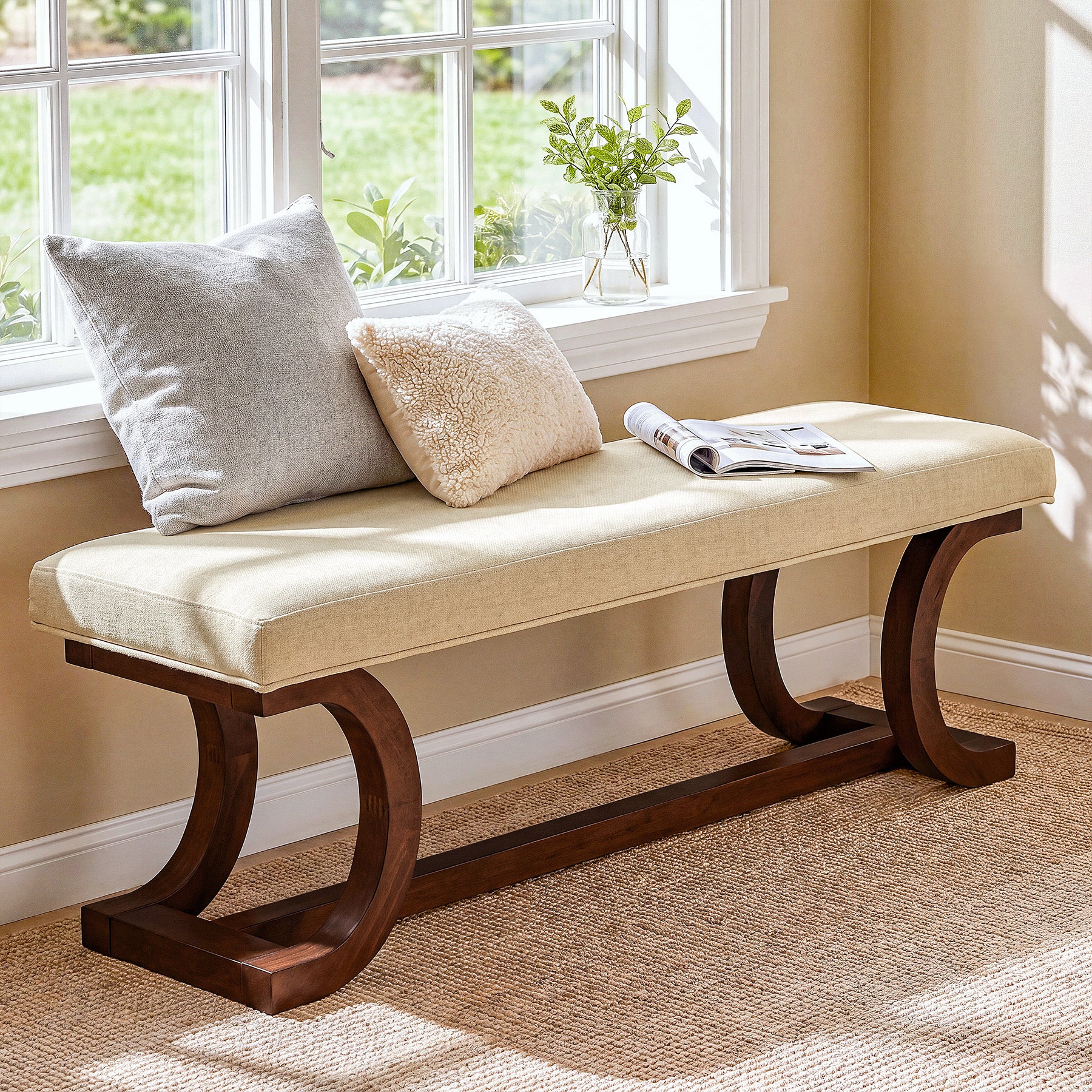 48" Upholstered Bench, Solid Wood Entryway Bench End of Bed Bench with Soft Cushion - Image 5