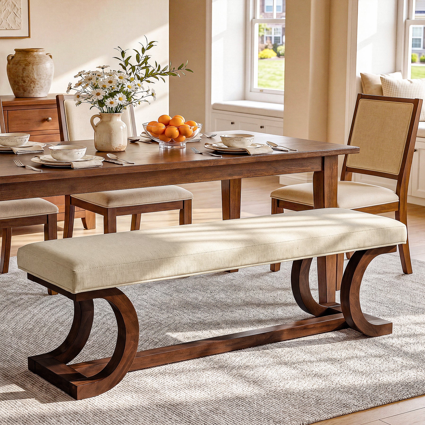 48" Upholstered Bench, Solid Wood Entryway Bench End of Bed Bench with Soft Cushion - Image 7