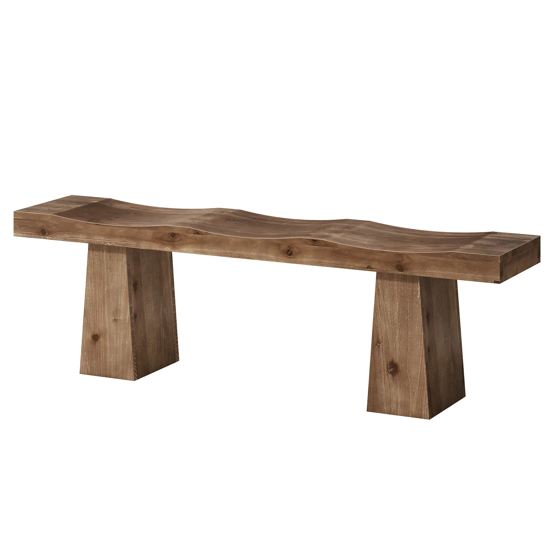 Solid Wood Entryway Bench, 59" End of Bed Bench with Wavy Edges Design - Image 10