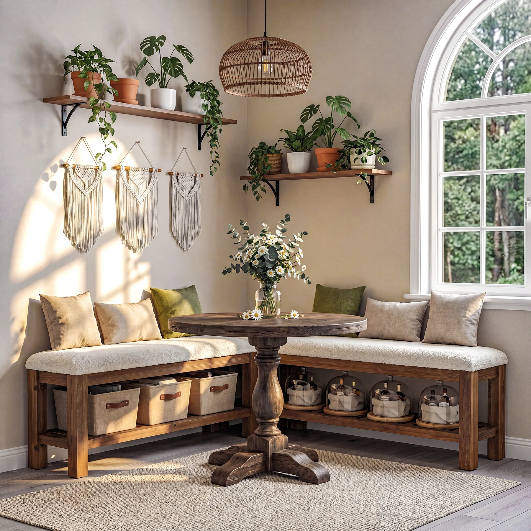 Solid Wood Entryway Bench Set, 55" L-Shaped Shoe Bench with Storage Shelf - Image 5