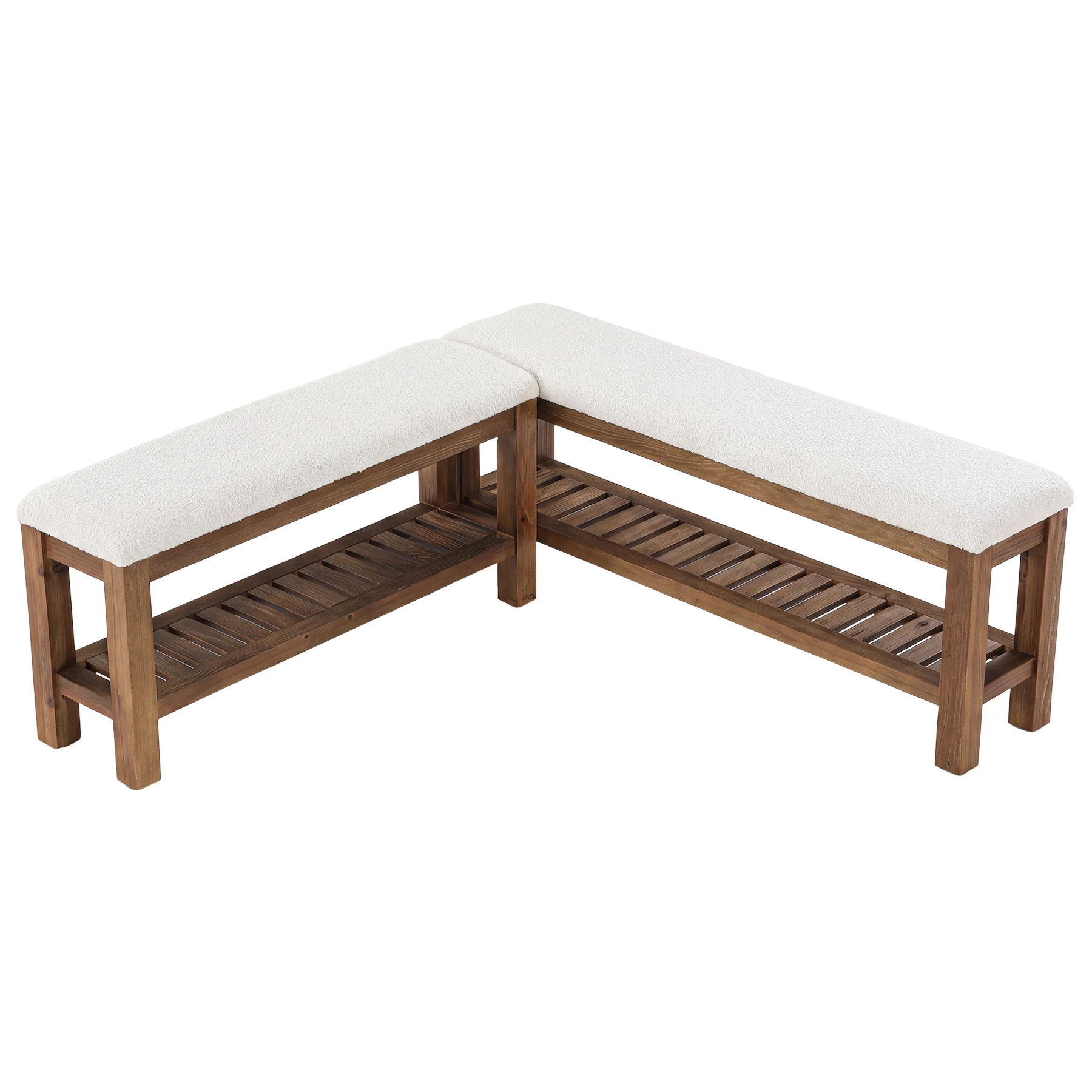 Solid Wood Entryway Bench Set, 55" L-Shaped Shoe Bench with Storage Shelf - Image 8