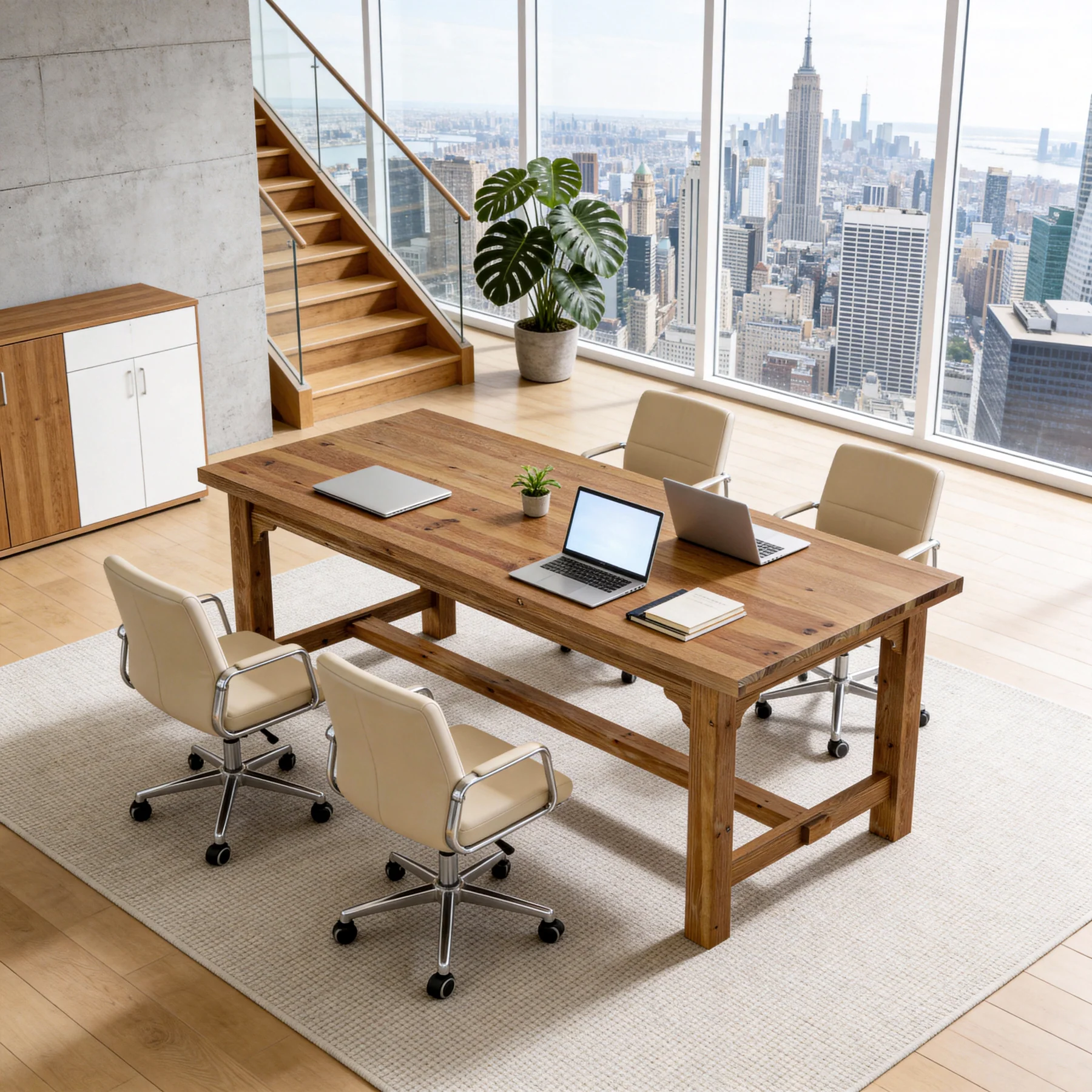 Solid Wood Executive Desk, 63" Computer Desk with Foot Bar for Home Office - Image 3