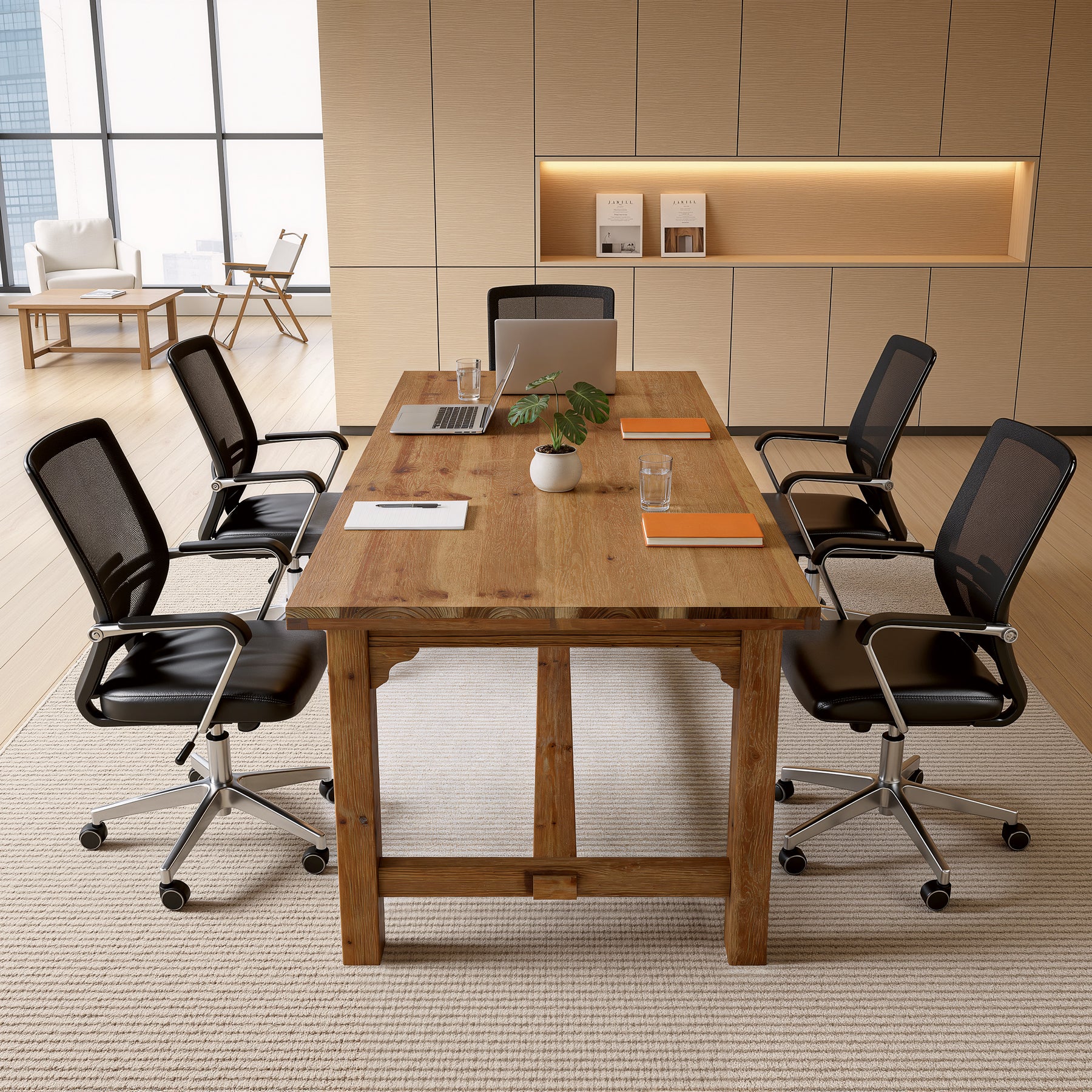 Solid Wood Executive Desk, 63" Computer Desk with Foot Bar for Home Office - Image 4