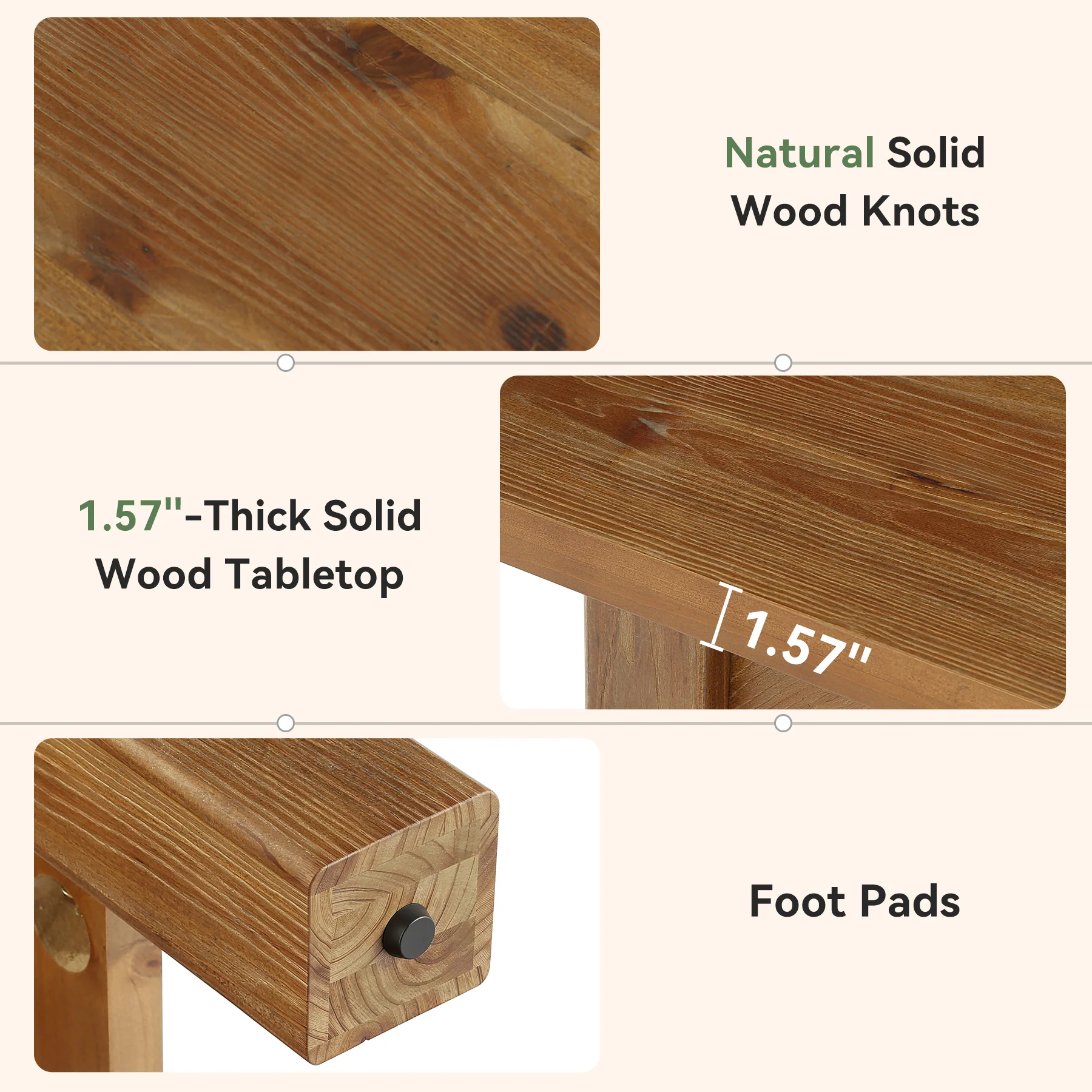 Solid Wood Executive Desk, 63" Computer Desk with Foot Bar for Home Office - Image 7