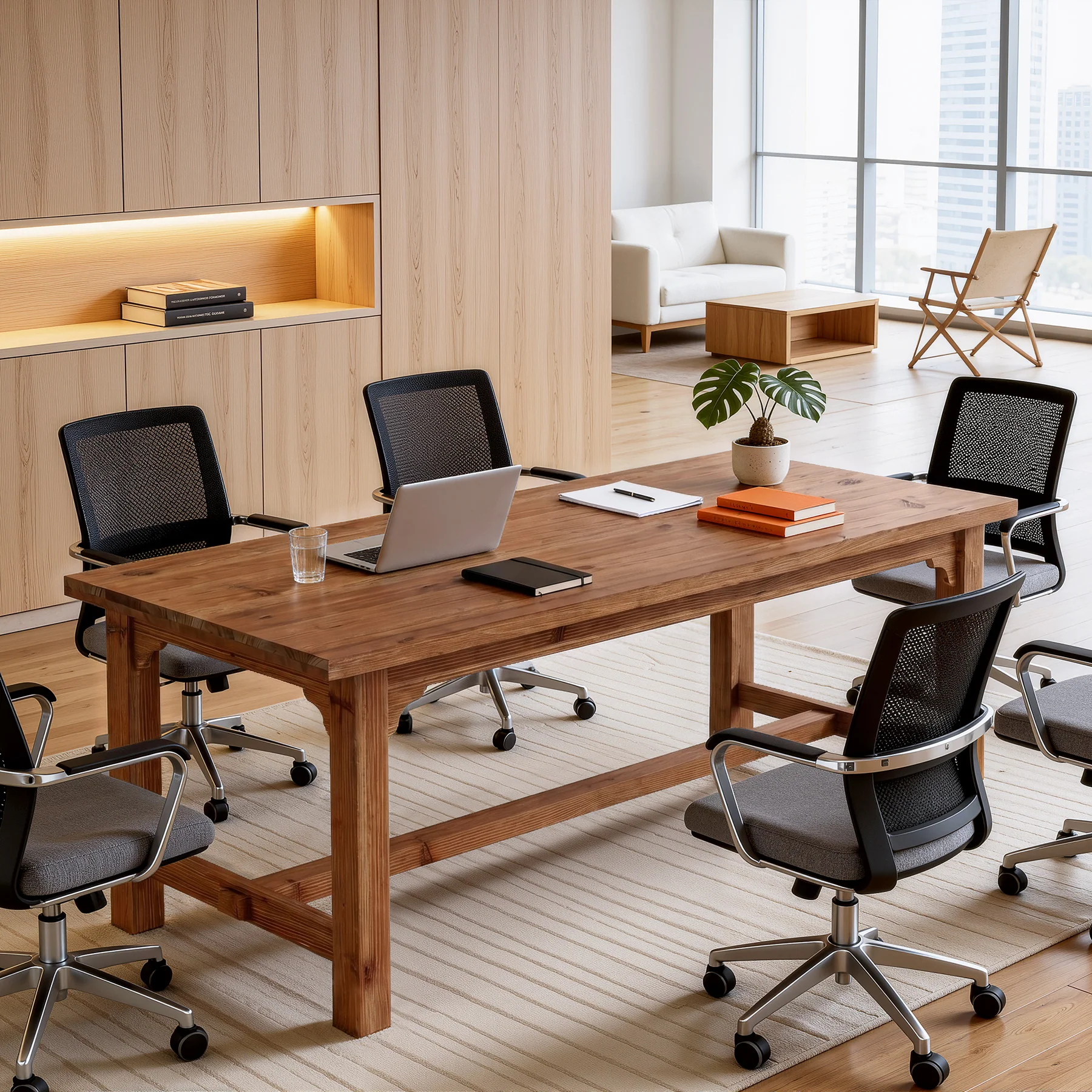 Solid Wood Executive Desk, 63" Computer Desk with Foot Bar for Home Office - Image 9