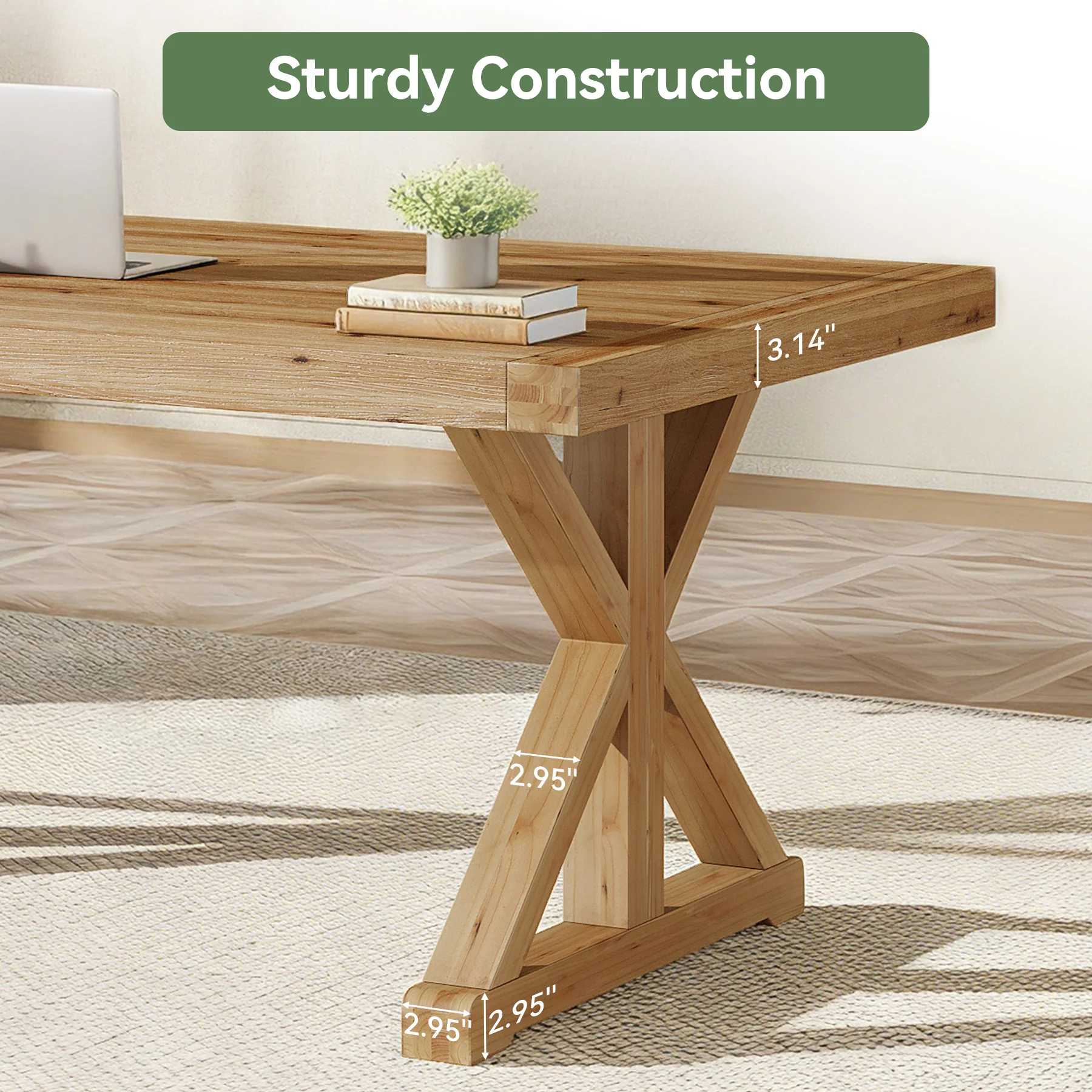 63" Rustic Computer Desk, Solid Wood Executive Desk for Office - Image 8