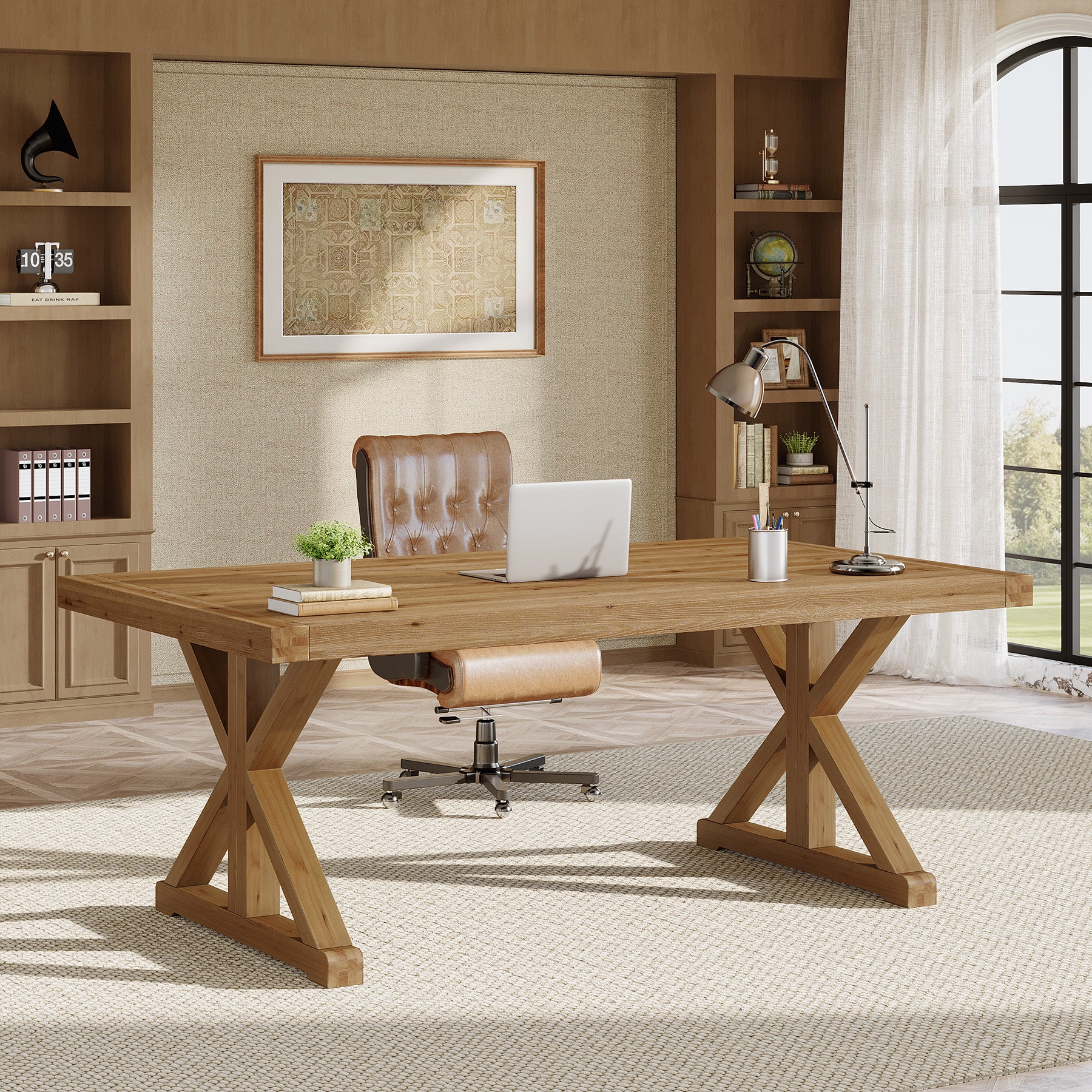 63" Rustic Computer Desk, Solid Wood Executive Desk for Office - Image 9