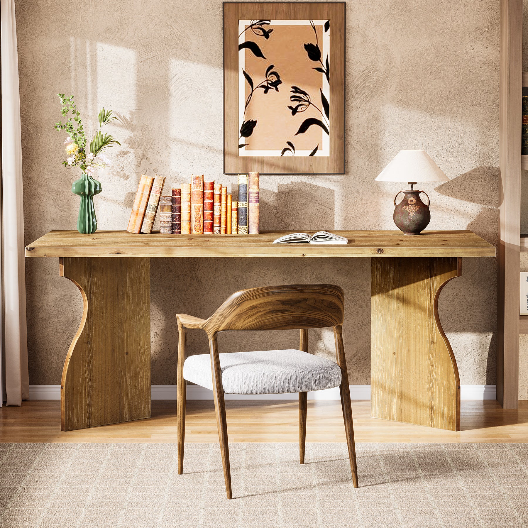 Solid Wood Executive Desk, 63" Office Computer Desk with V-Shaped Legs - Image 5