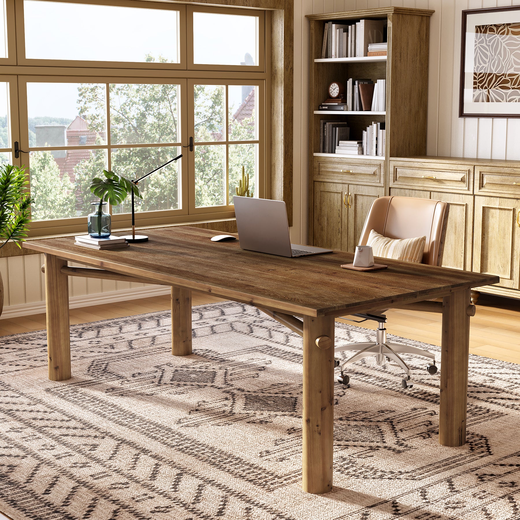Solid Wood Home Office Desk, 63" Farmhouse Executive Computer Desk - Image 3