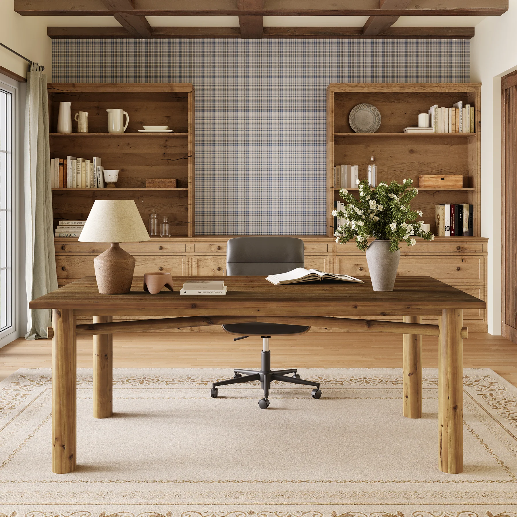 Solid Wood Home Office Desk, 63" Farmhouse Executive Computer Desk - Image 4