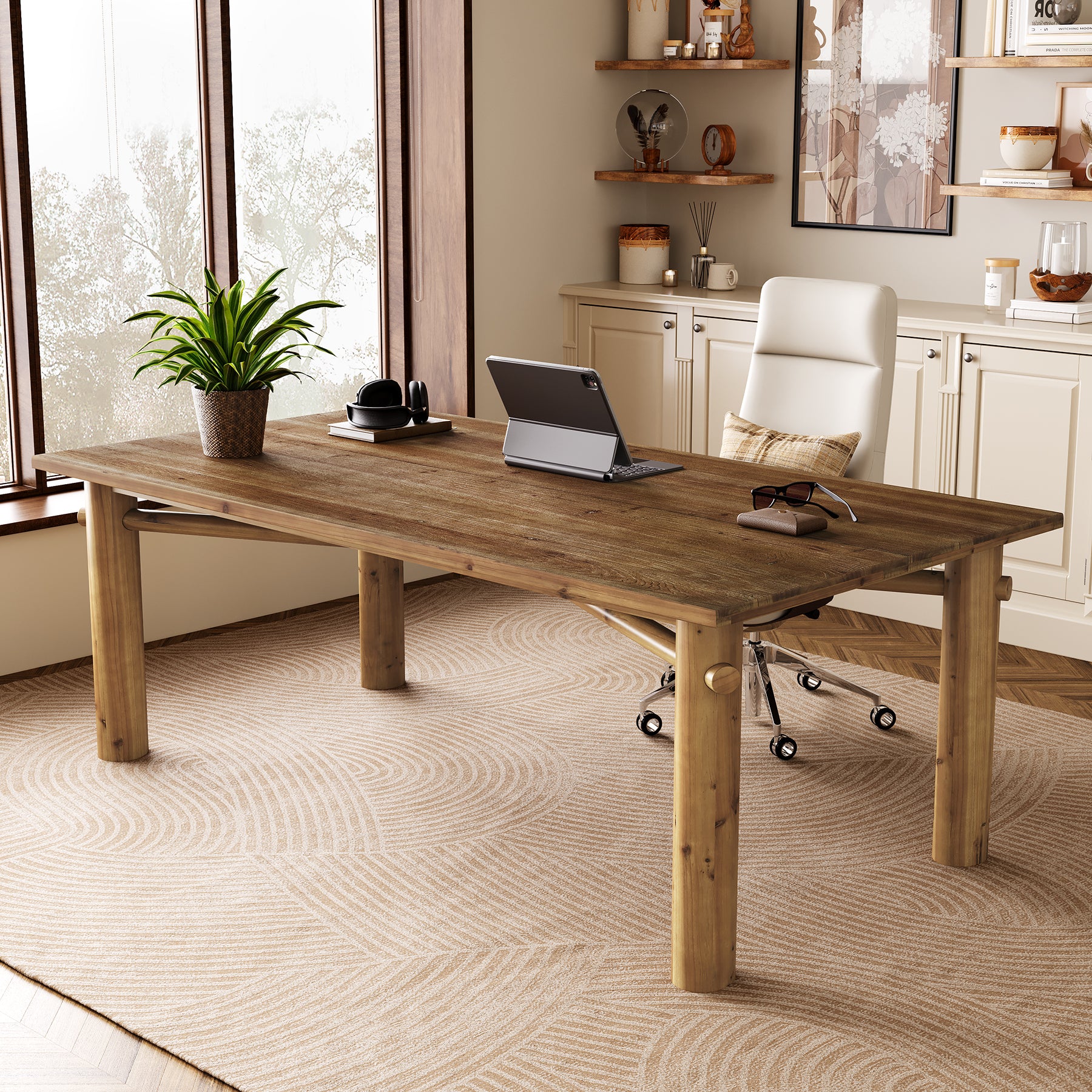 Solid Wood Home Office Desk, 63" Farmhouse Executive Computer Desk - Image 5