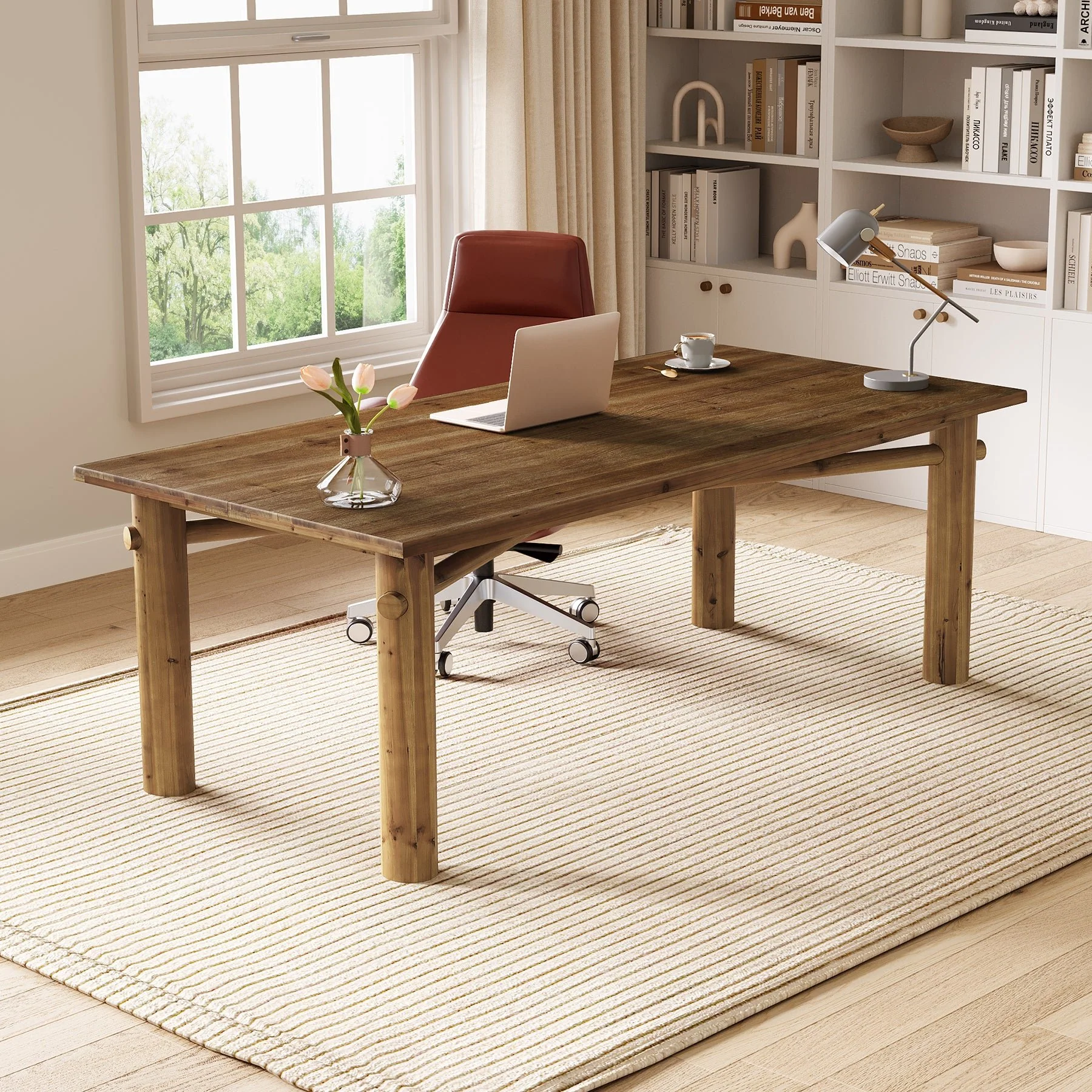 Solid Wood Home Office Desk, 63" Farmhouse Executive Computer Desk - Image 6