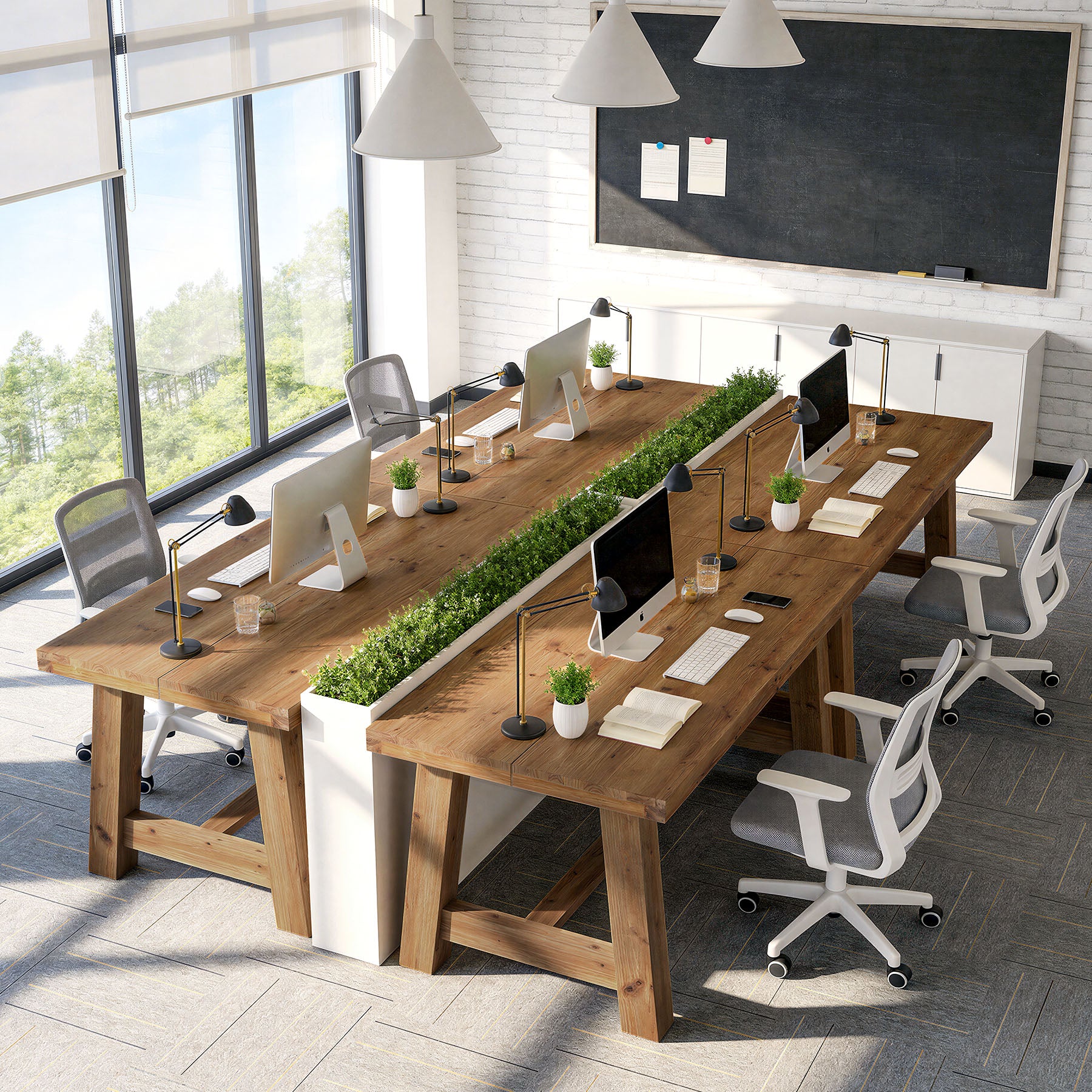 63" Farmhouse Computer Desk, Solid Wood Home Office Desk with Thick Tabletop - Image 5