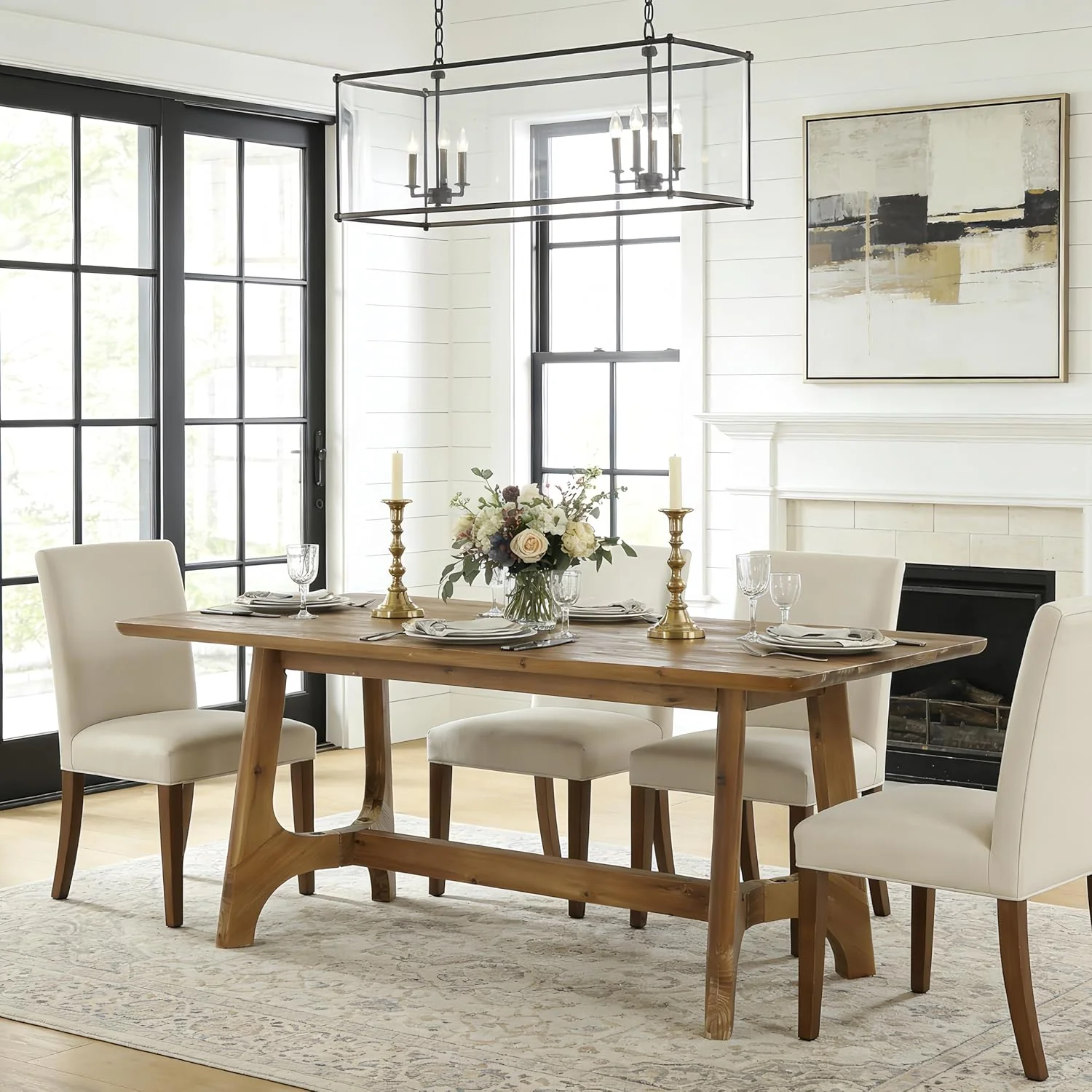 62.99" Rectangle Dining Table, Solid Wood Kitchen Dinner Table for 4-6 - Image 3