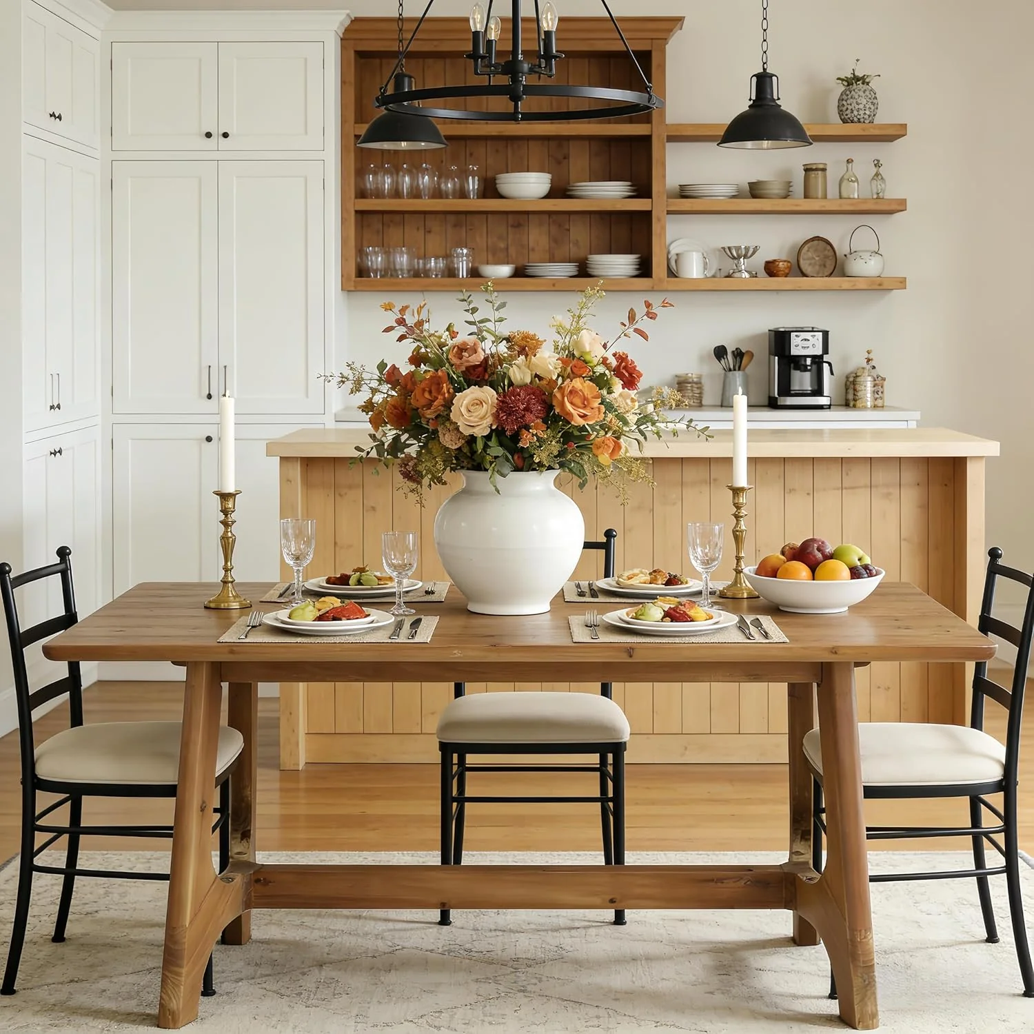 62.99" Rectangle Dining Table, Solid Wood Kitchen Dinner Table for 4-6 - Image 4