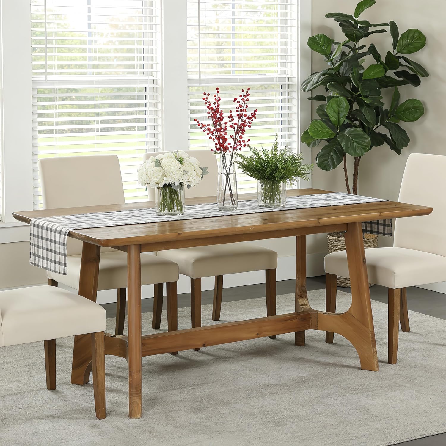 62.99" Rectangle Dining Table, Solid Wood Kitchen Dinner Table for 4-6 - Image 5
